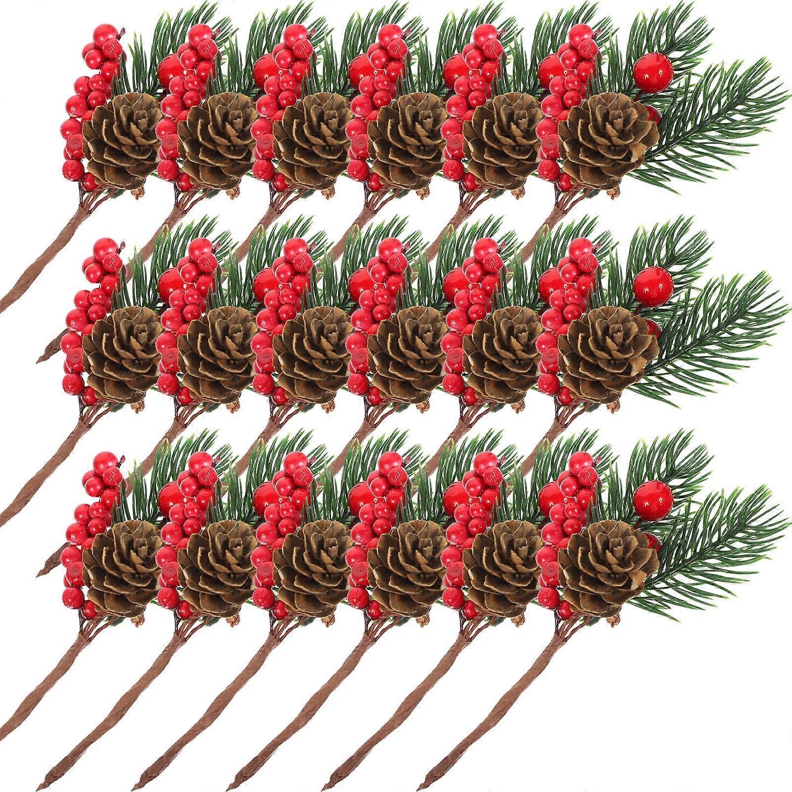Xmas Pine Branches Artificial Red Fruit Pine Picks for Decoration 100Pcs