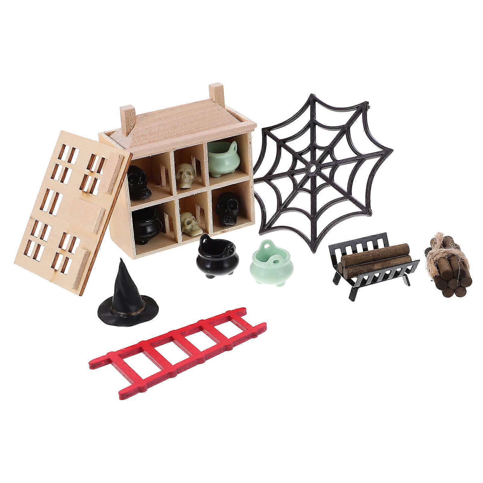 Halloween Doll House Ornament for Home Use 4Sets Wooden DIY Props