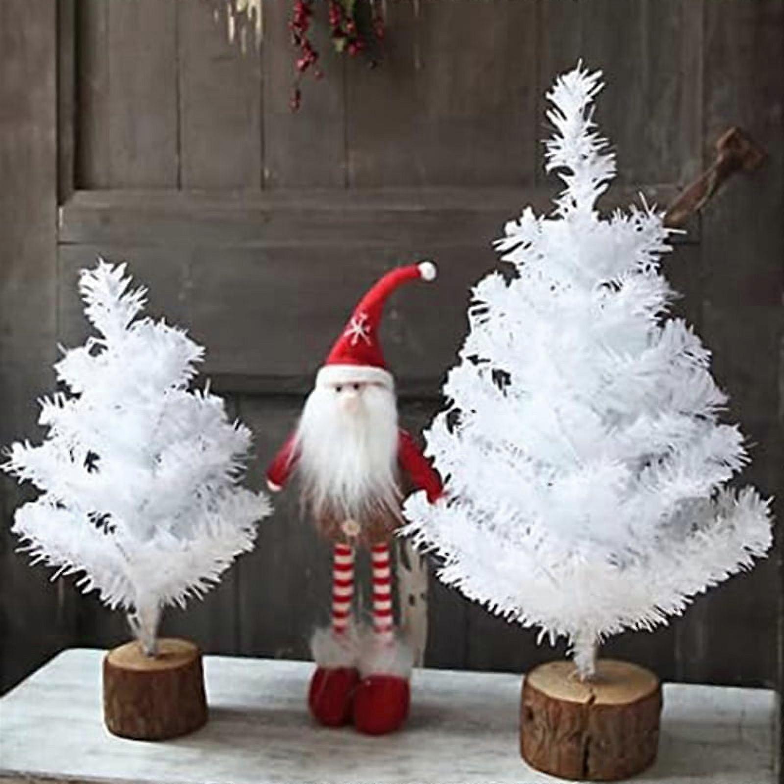 Mini Xmas Tree for Tabletop,White Christmas Trees Small Xmas Tree with Wooden Base for Desktop Home Christmas Decor 30CM