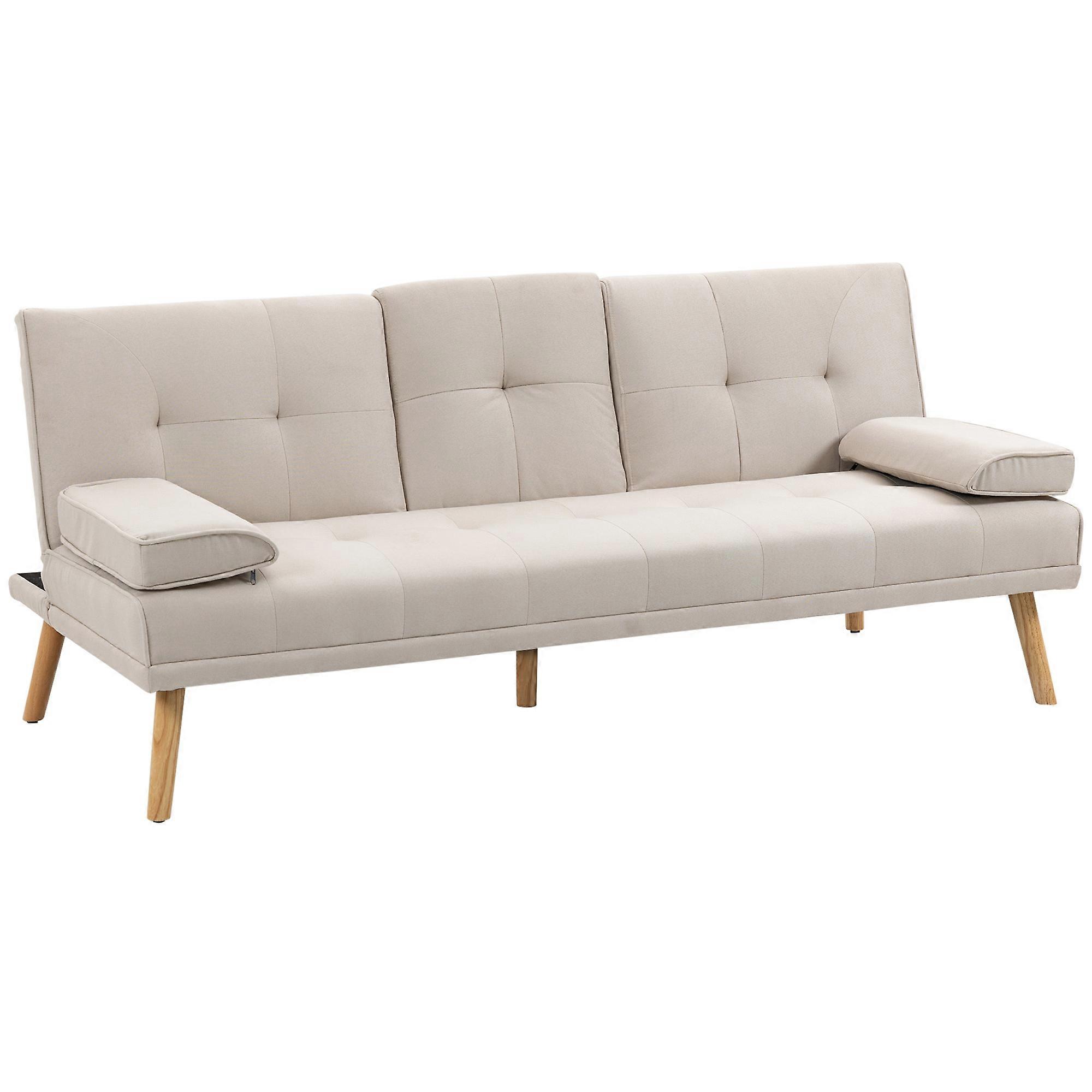 HOMCOM 3-Seater Sofa Bed Foldable Table Linen Fabric Scandi Design