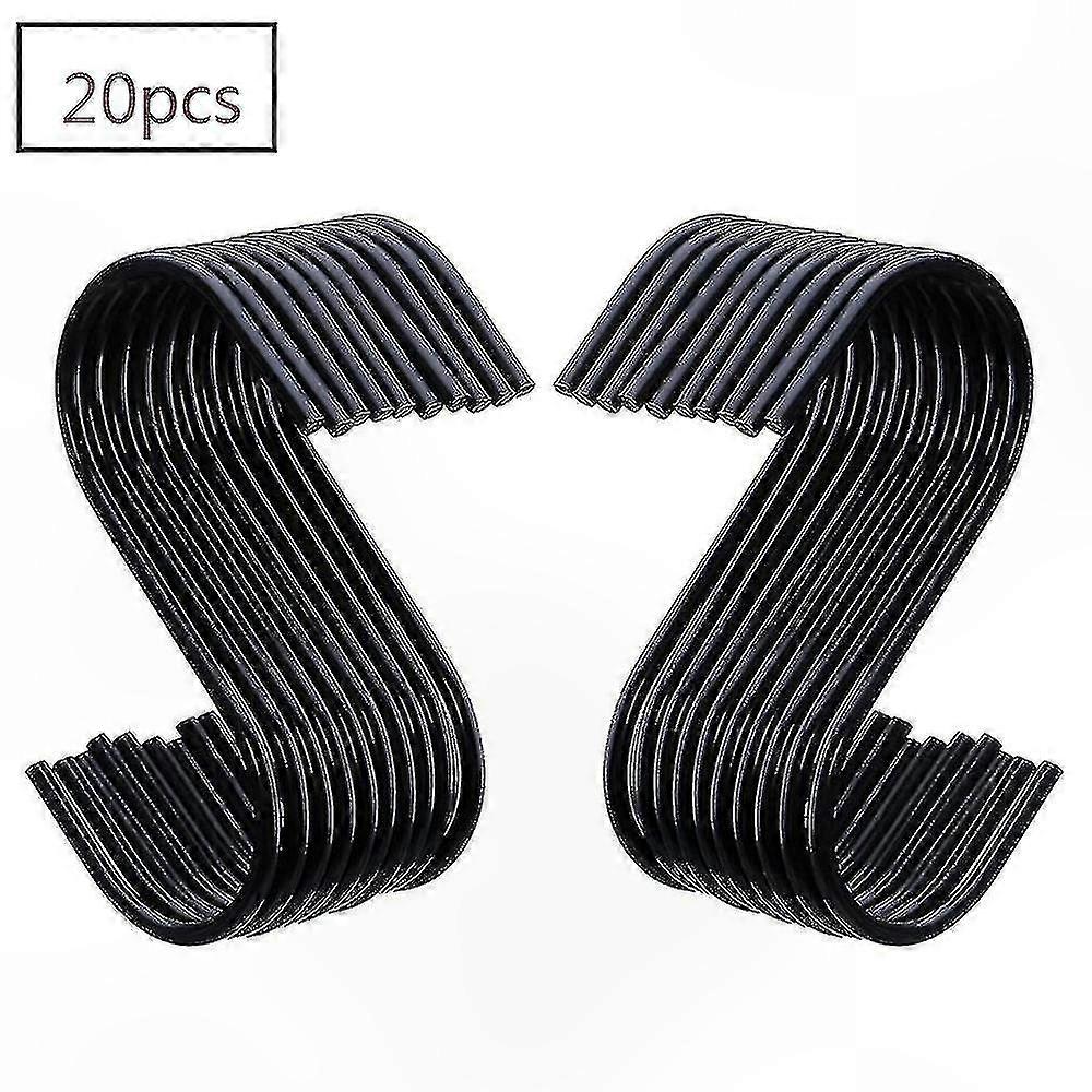 Black S-Hooks for Hanging, 20-Pack, Durable Metal Hooks for Storage and Organization
