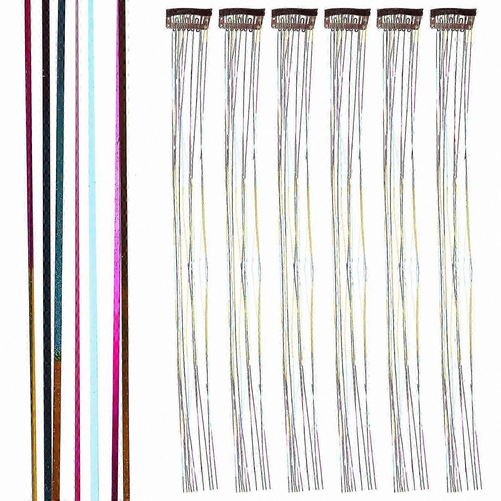 Multi-Colored Clip-In Hair Extensions with Sparkling Tinsel for Various Events and Styling Needs