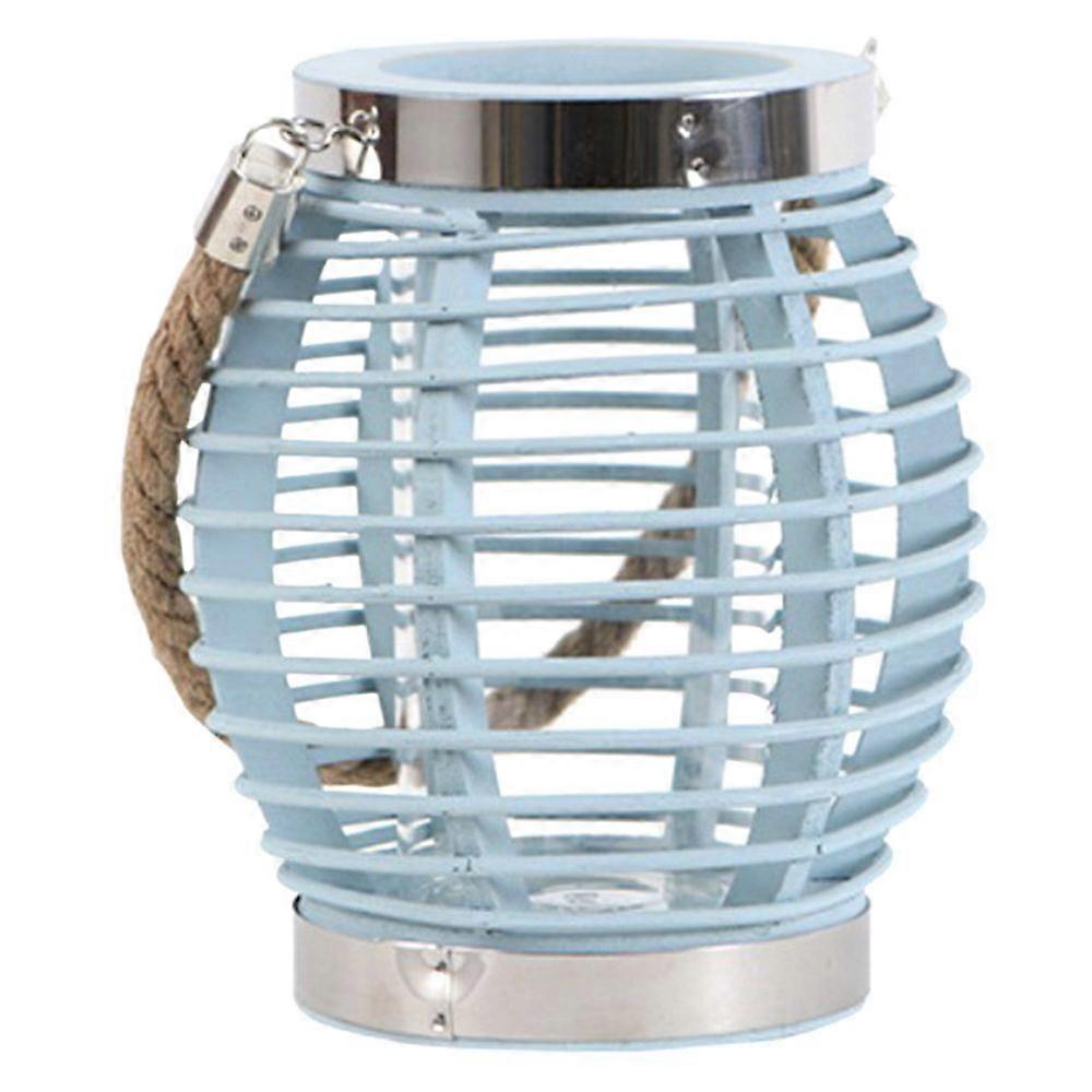 Rustic Wicker Wooden Style Blue Tea Light Candle Lantern