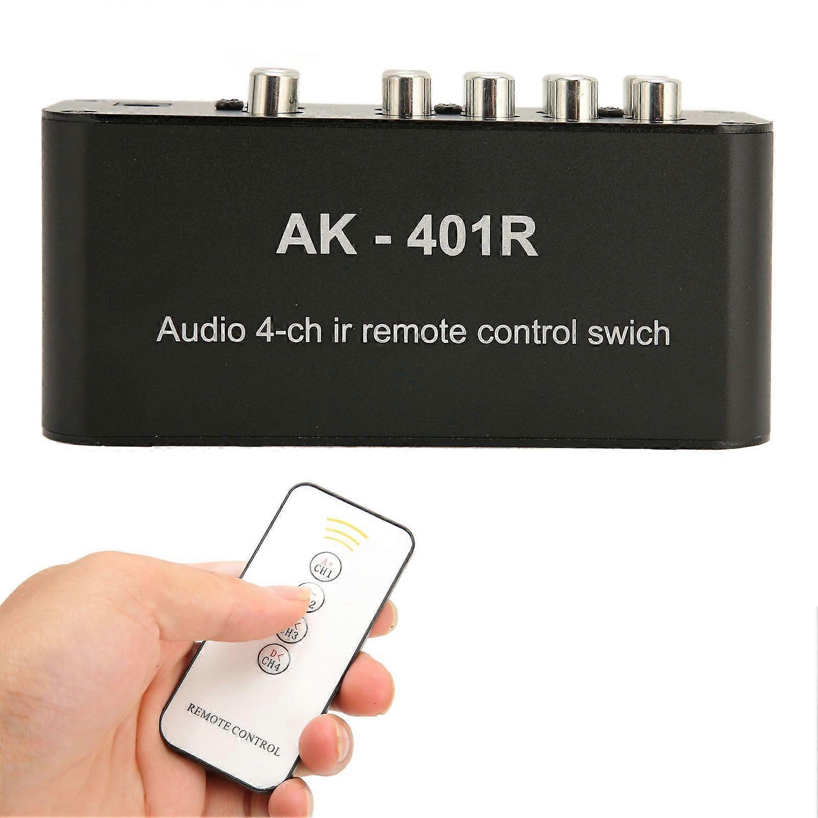 4 Way RCA Switcher Multifunctional 4 in 1 Out RCA Stereo Switch Selector with IR Remote Control for DVD Game ConsoleSH