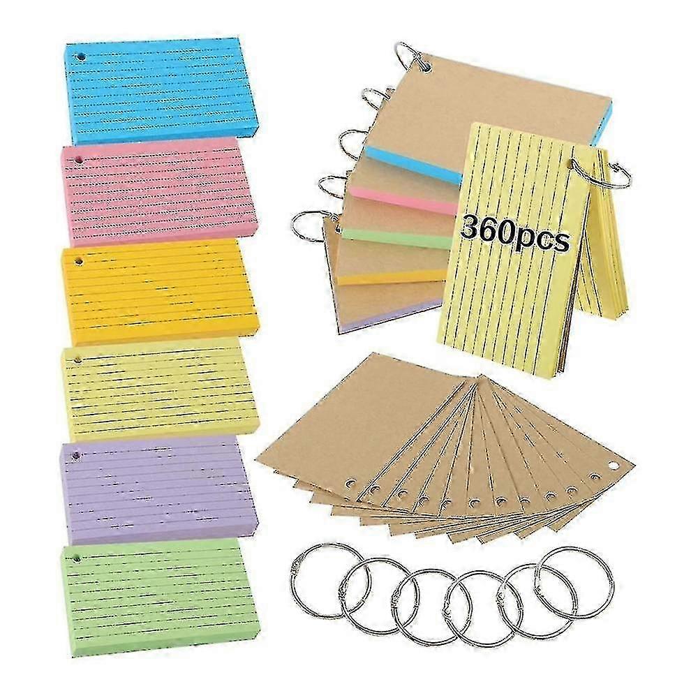 Flash Cards,600 Pcs Multicolor Index Cards Revision Cards With 6 Binder Rings,kraft Paper Lined Rec 2025