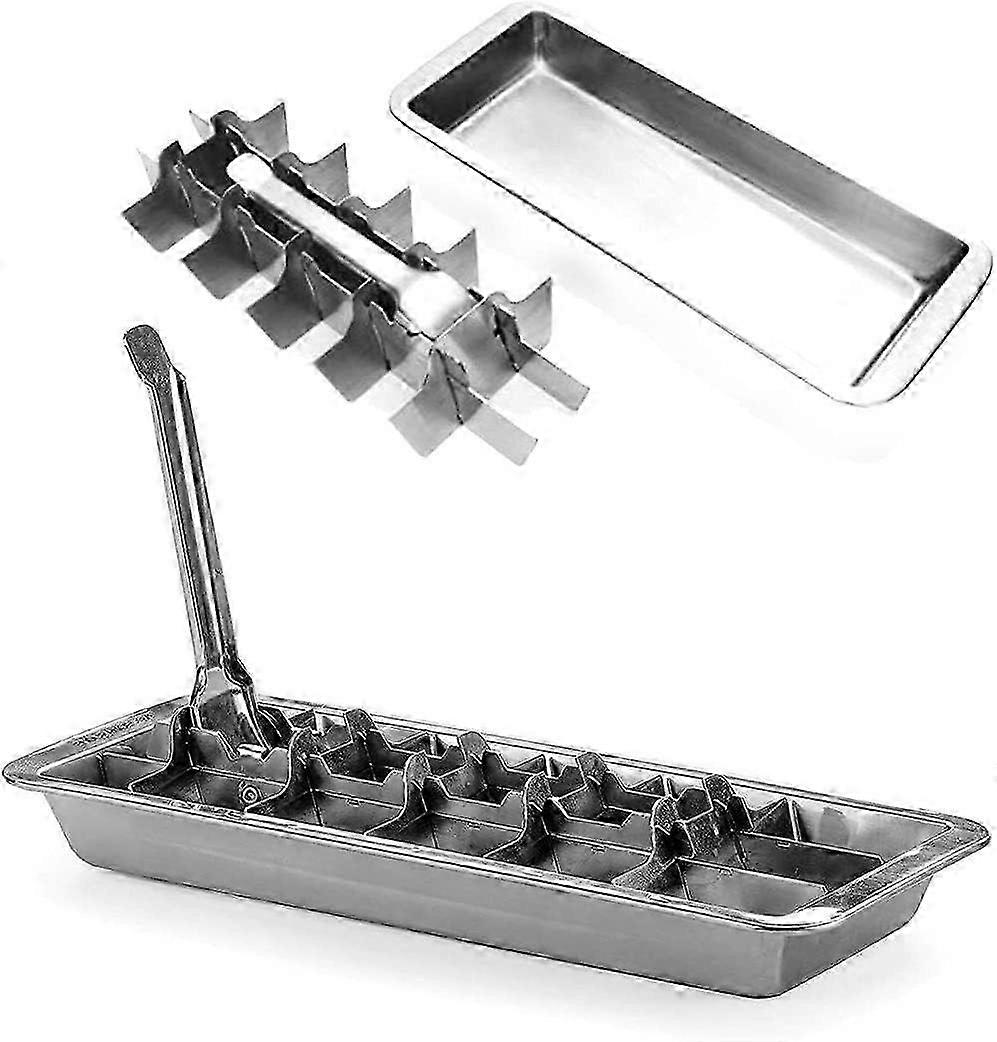 Vintage Inspired Ice Cube Tray, Stainless Steel Ice Cube Trays for Freezer, Metal Ice Tray with Lever, Retro Metalice Handle Made Ice Cube Tray
