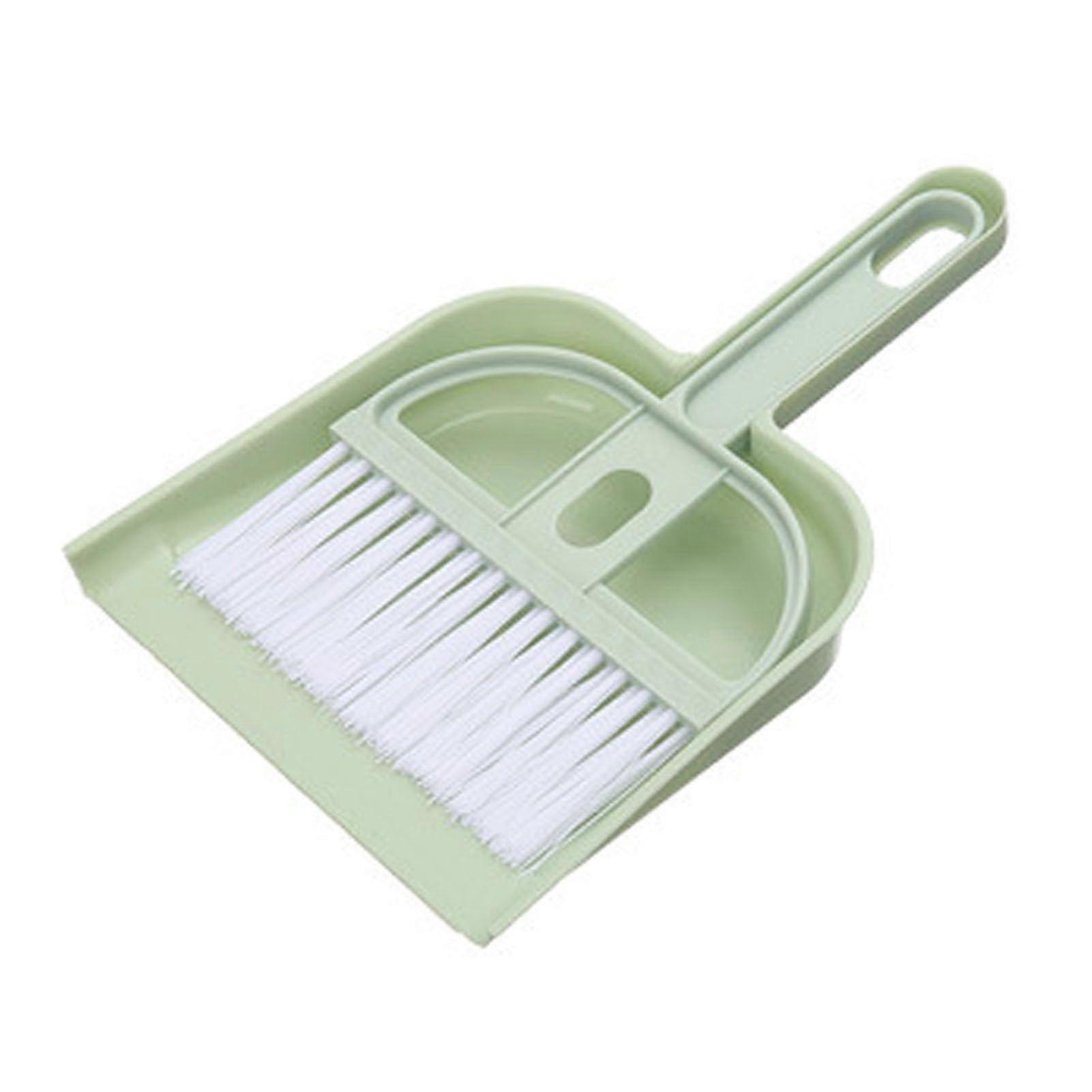 Mini Broom and Dustpan Set for Desk Keyboard Car Cleaning with Compact Plastic Design 17x10.5cm Nordic Green