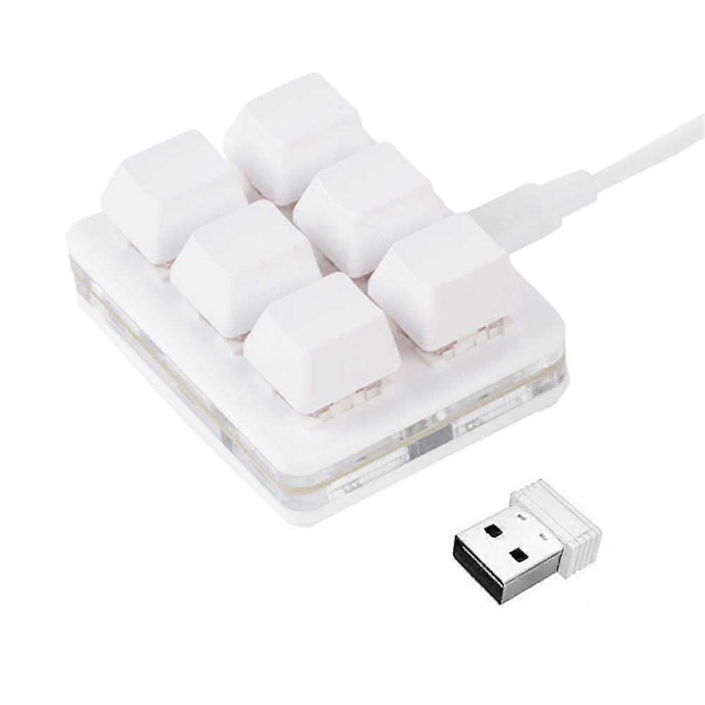 Compact Portable 6-Key Macro Keyboard Wireless Bluetooth 4.2 Type-C Customizable Shortcut Keys For Programming Gaming Office Black White