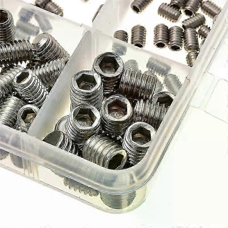 200Pcs M3 M4 M5 M6 M8 304 Stainless Steel Grub Screws Hex Socket Screw Assortment Hexagon Screws Flat Point End Grub Bolt Set