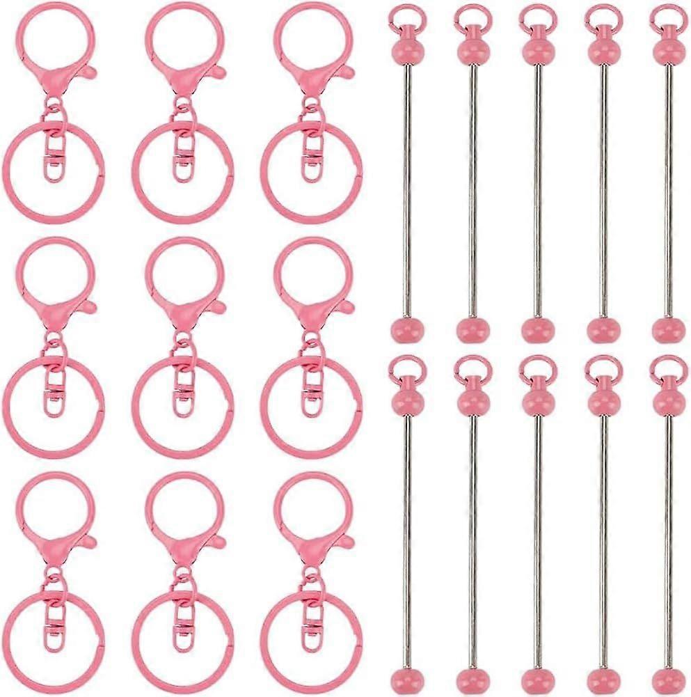 1 Box 20Pcs Beadable Keychains Beaded Keychain Bars Keychain Bar Bulk Keychain Clasps with Bar Beadable Keychain Pink Bar Keychain for Jewelry Making 