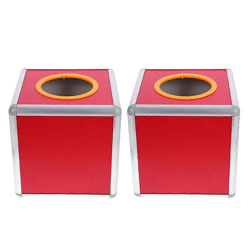 2Pcs Red Square Raffle Box with Aluminum Edges for Storage Use
