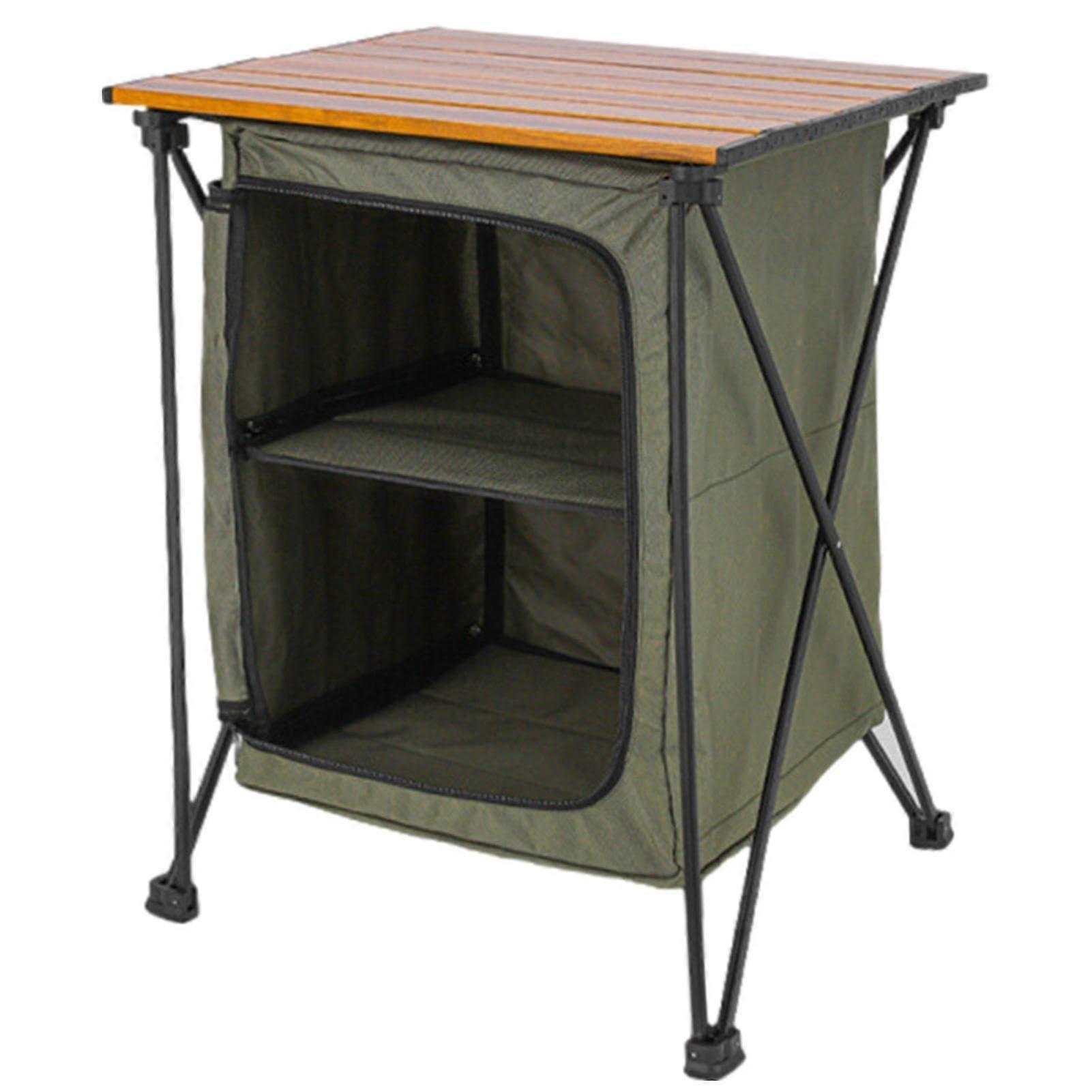 Wardrobe Unit Lightweight Folding Cupboard Organizer Barbecue Table Portable Camping Storage Cabinet Army Green