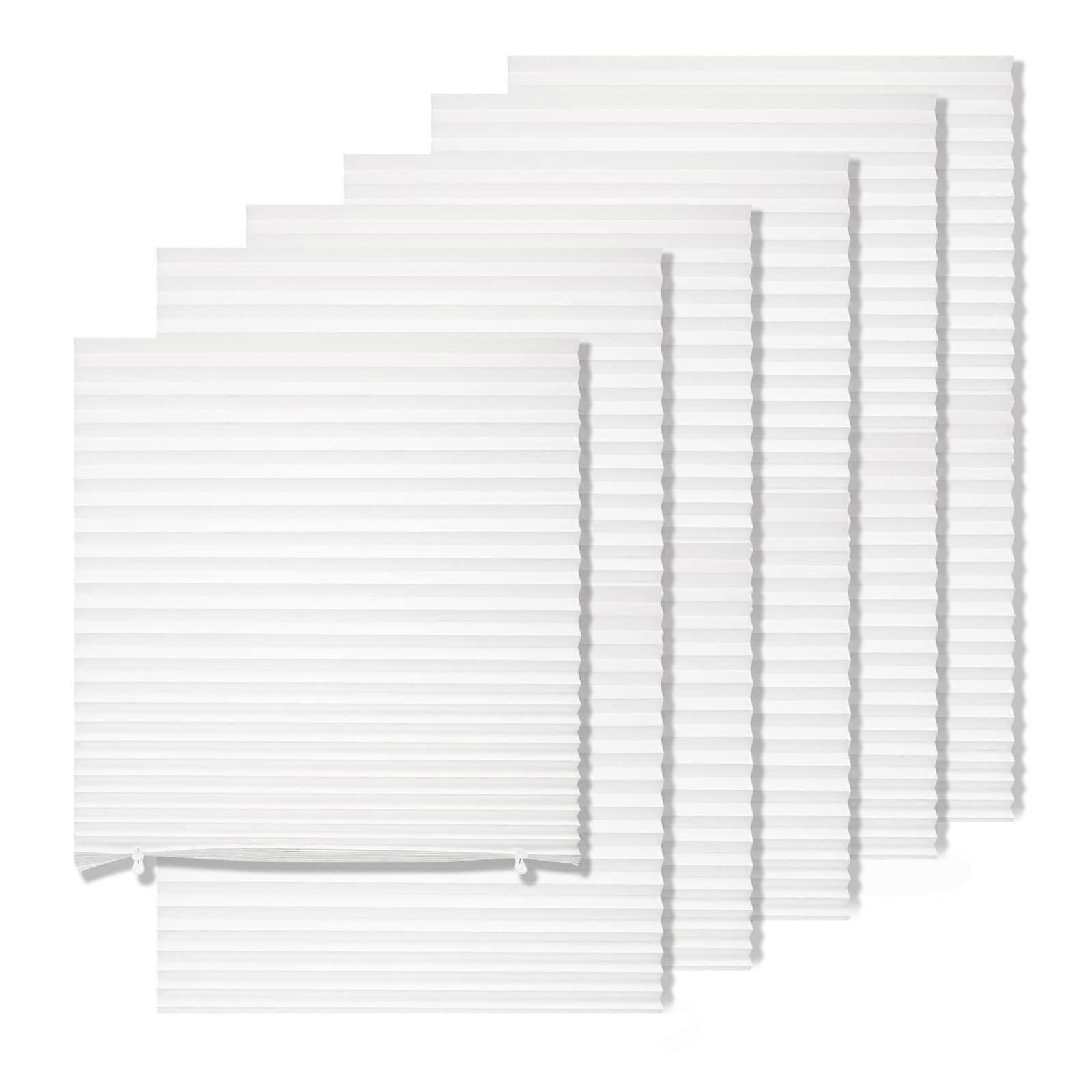 6 Pack Temporary Paper Window Shades 36x72, No Drill Adhesive Pleated Blinds, Light Filtering White