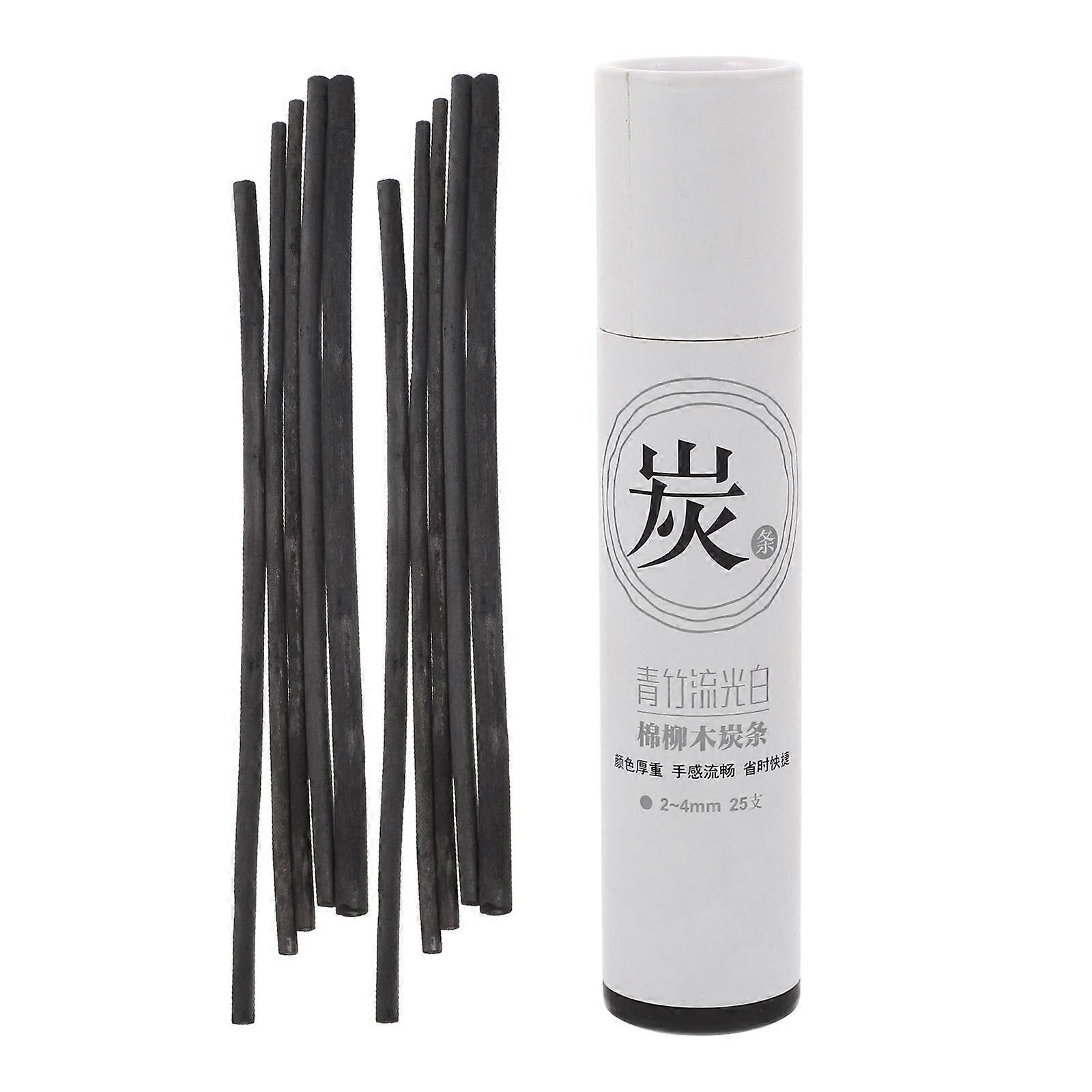 25Pcs Professional Charcoal Sticks Artist Sketching Charcoal Durable Compressed Charcoal (2-4mm)