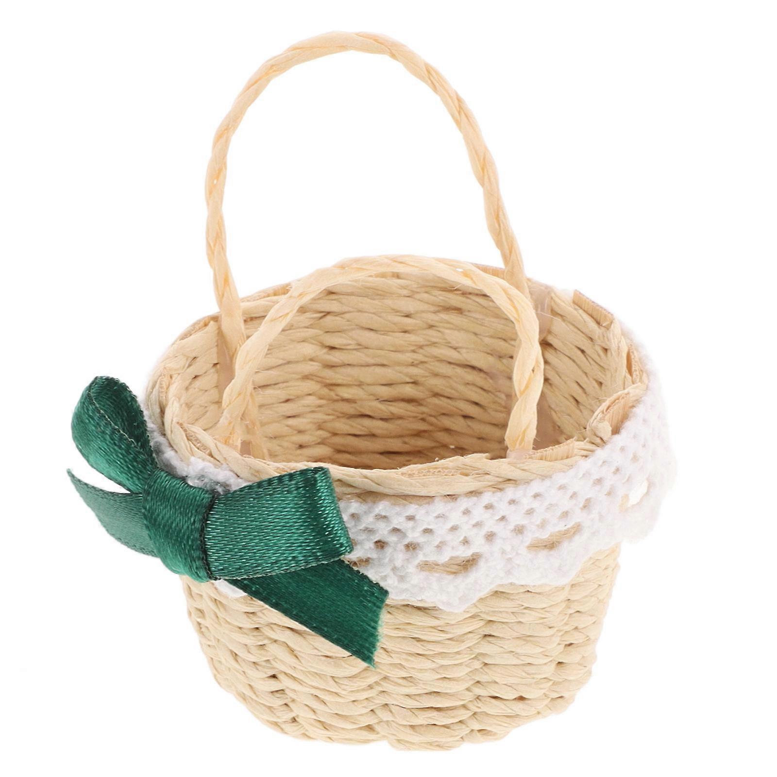 Miniature Basket Handwoven for Decoration Rattan and Raffia Material