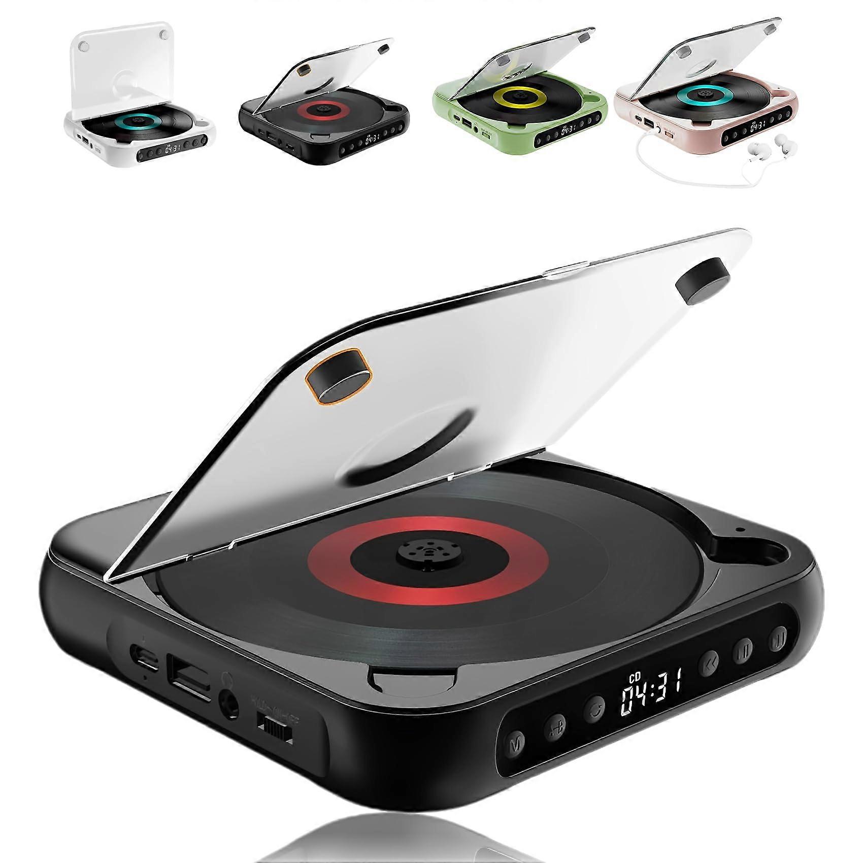 Portable CD Player With Bluetooth, Mini Rechargeable Speaker, USB Support And Repeat Modes, Black For Travel