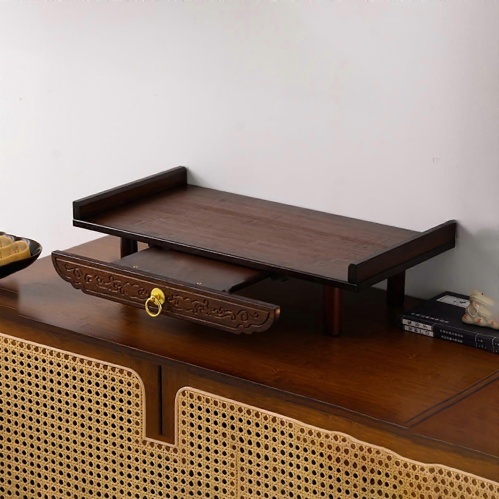 Bamboo Altar Table with Storage and Extendable Tray for Prayer and Meditation, Dark Walnut