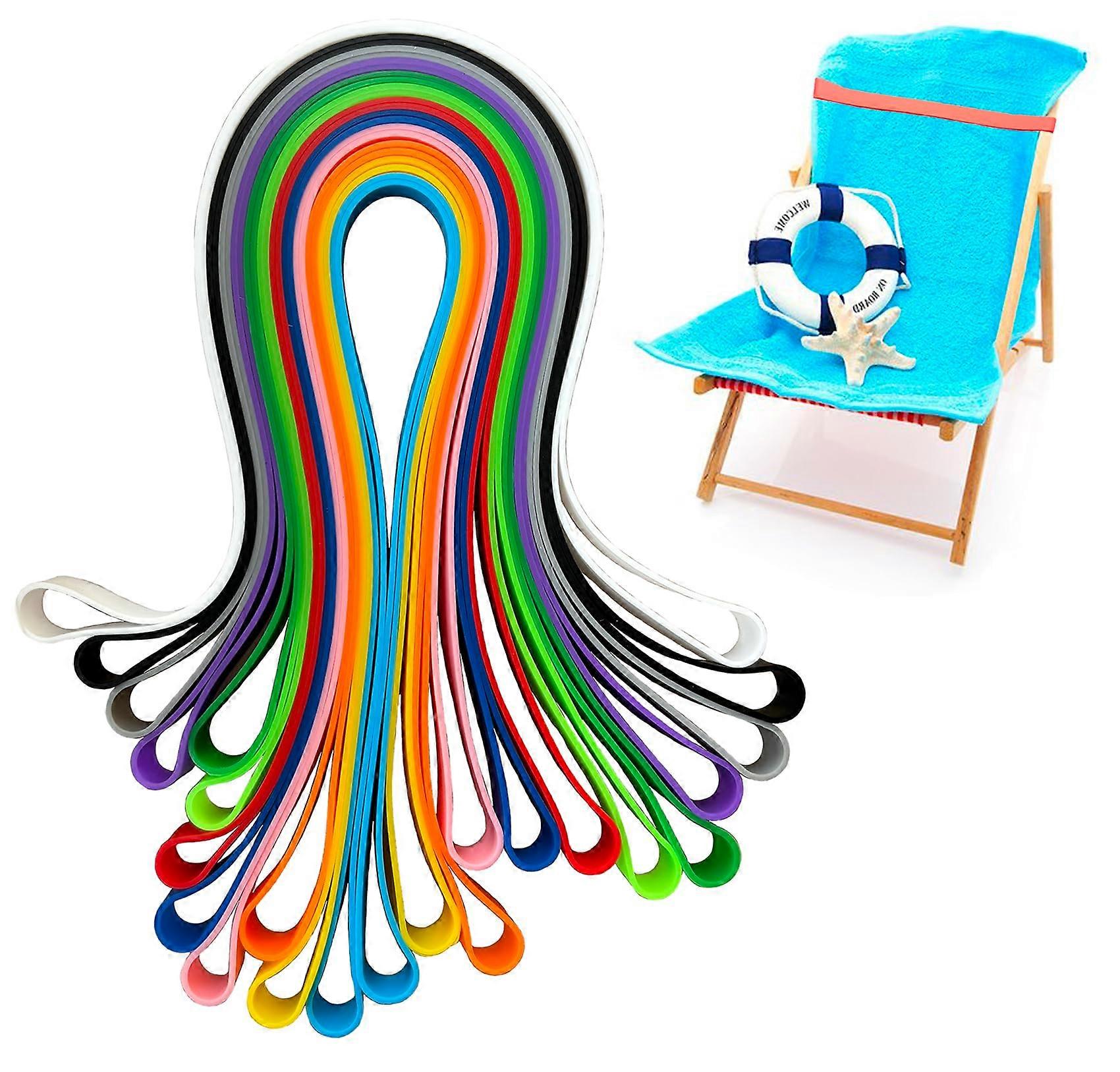 12 Pack Beach Towel Bands Silicone Clips for Cruise Chairs, Secure AntiWind Hold, MultiColor