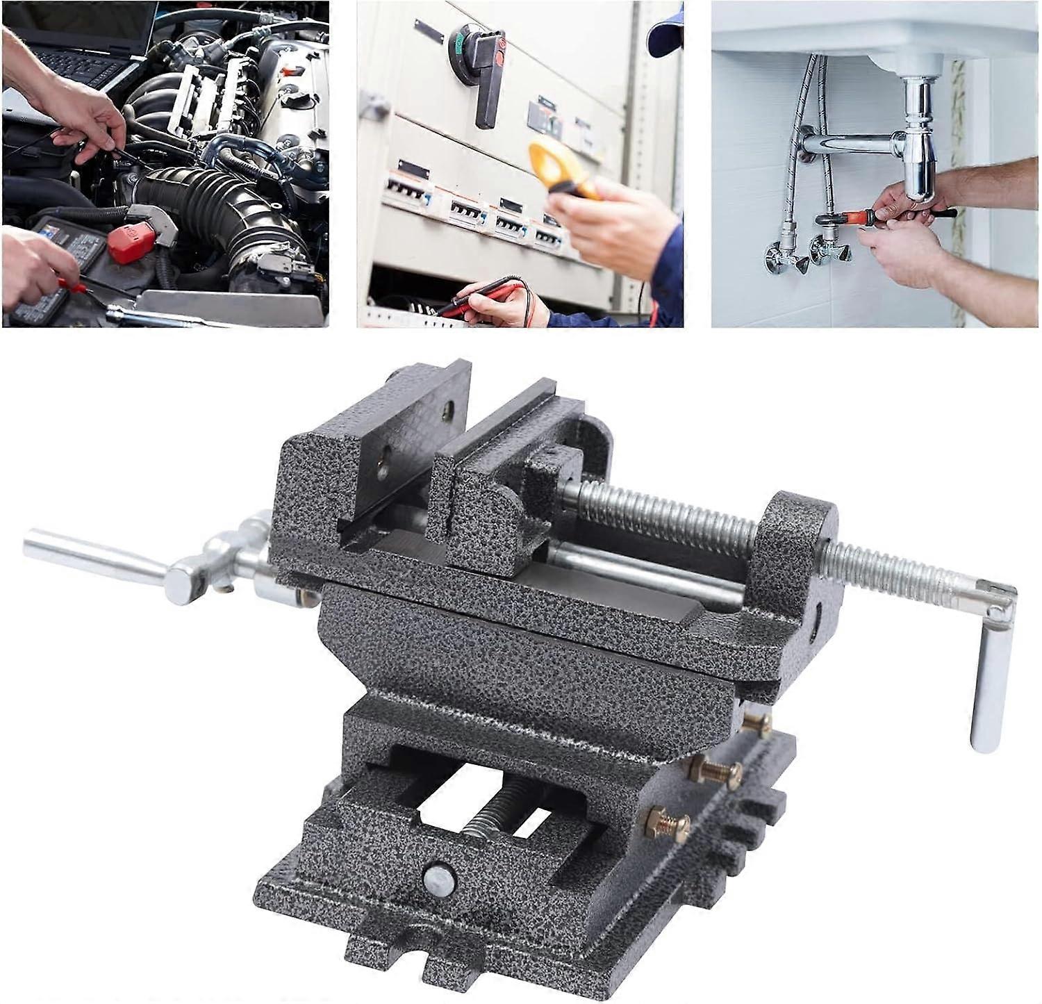 Heavy Duty Cross Slide Vise for Drill Press with Precision TwoWay Adjustment and Detachable Jaws
