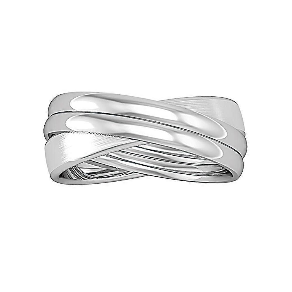 Jewelco London 9ct White Gold 3-Band Satin Brushed Bombe & Court Rolling Wedding Ring 2mm / 4mm