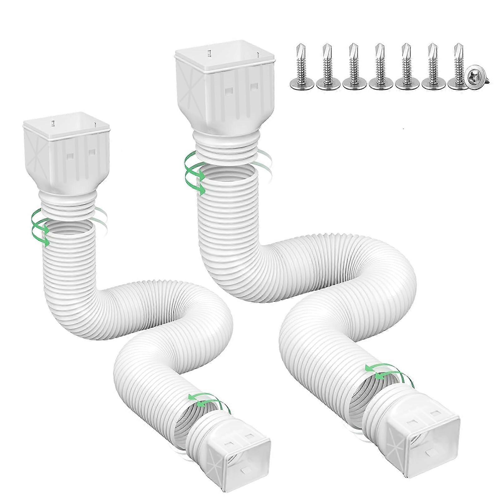 2 Pack Flexible Gutter Downspout Extension 116in Adjustable Drainage Pipe White AllWeather PP
