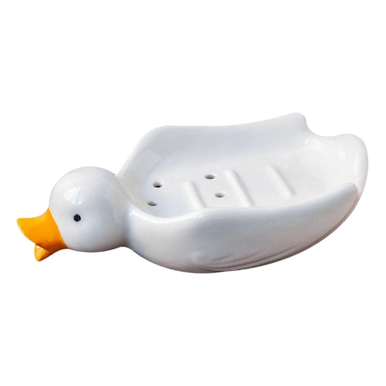 Ceramic Duck Soap Dish with Self Draining Design for Bathroom or Kitchen Sink