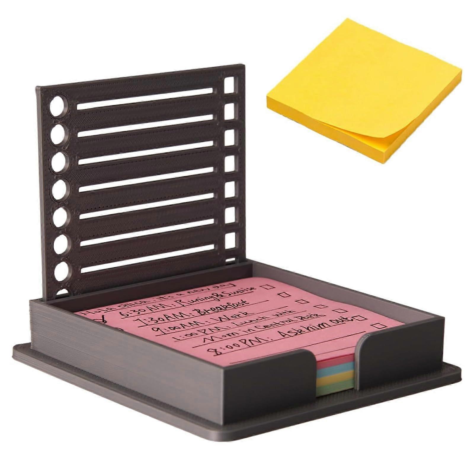 Sticky Note Holder with Builtin Stencil Template for 3x3 Notes, Durable ABS Organizer Black