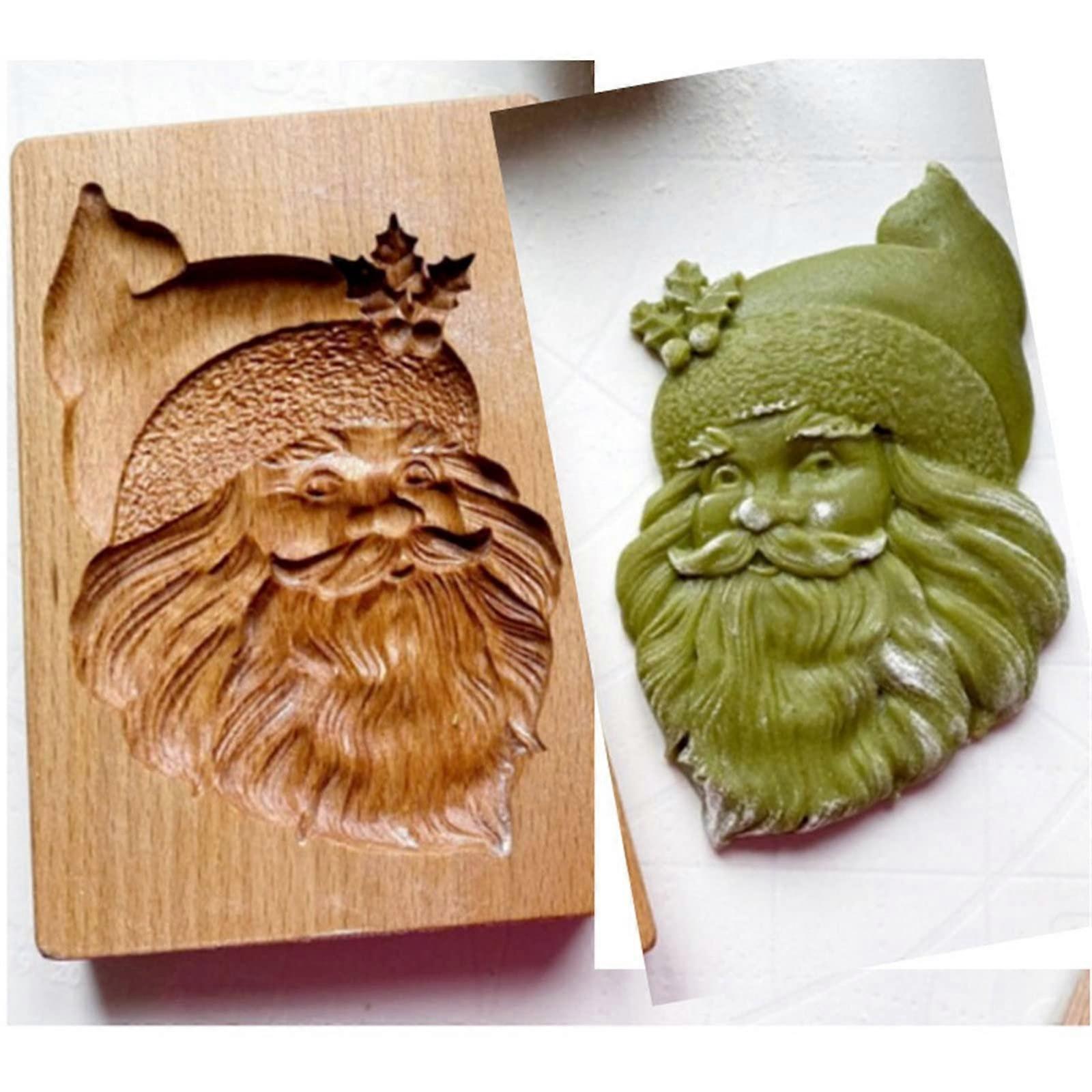 Wooden Cookie Mold with Intricate 3D Patterns, NonStick Biscuit Stamp for Holiday Baking