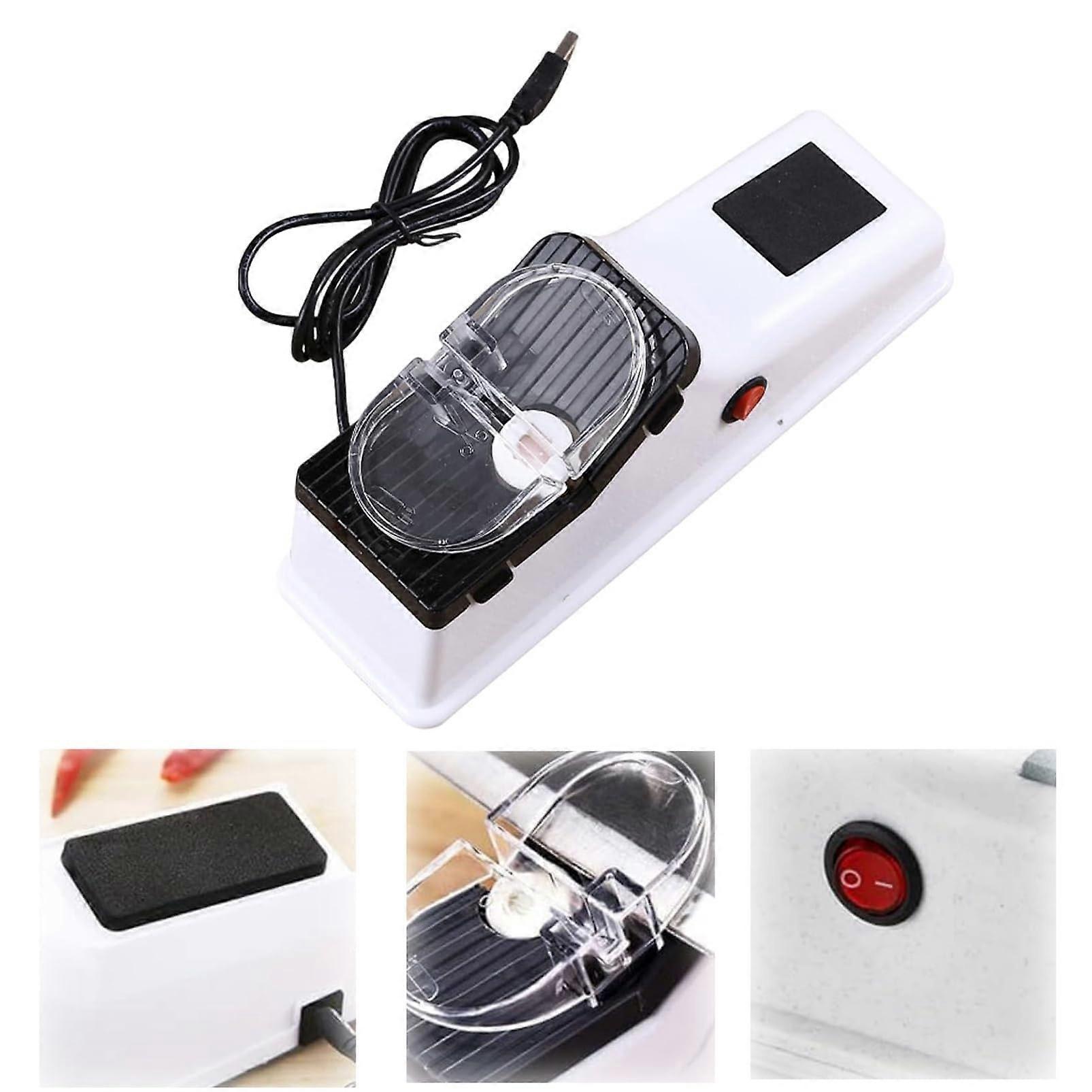 Electric Knife Sharpener Professional USB Rechargeable DualSided Fast Sharpening White