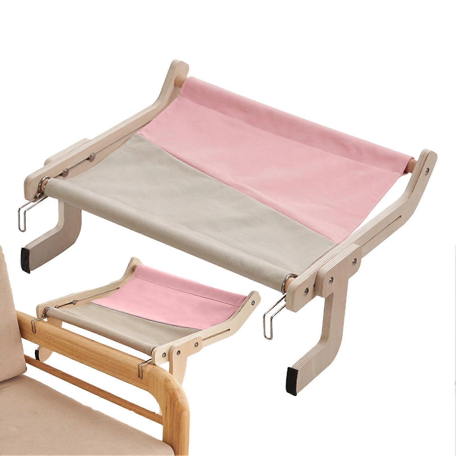 Large Cat Window Perch with Solid Wood, 40 lbs Capacity, Adjustable Hooks, Breathable Fabric, Pink