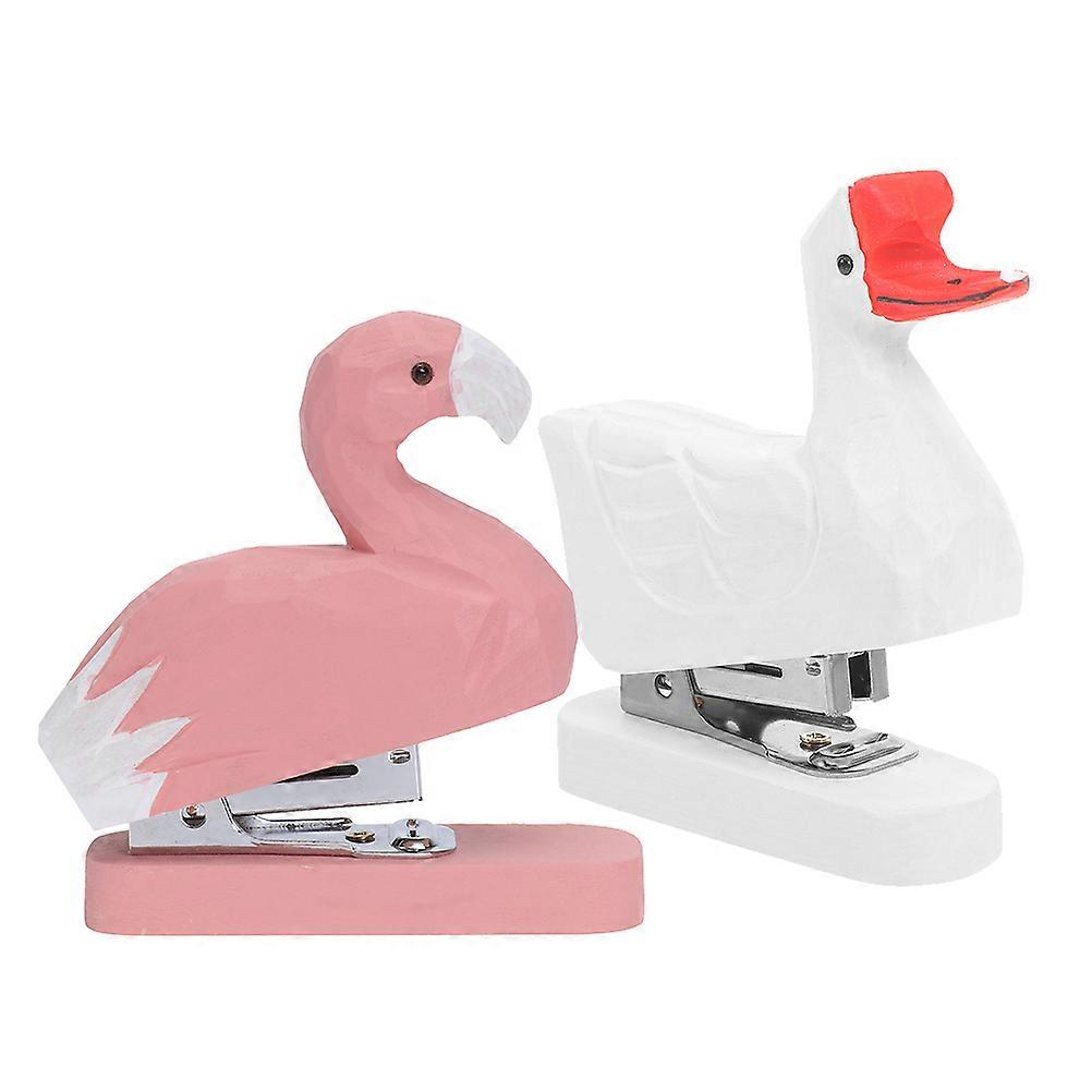 Wooden Animal Stapler with Multi-Function Use 2Pcs Office Hand Stapler