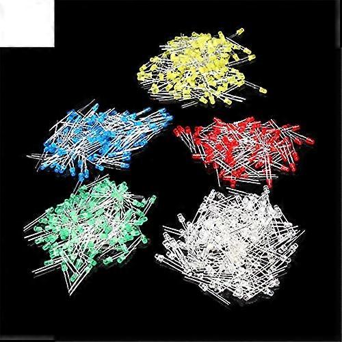 500pcs 3mm LED Diode Kit Mixed Colors Assortment for Electronics Projects Bulk Pack