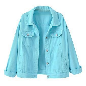 Vestes en jean pour femmes, mode décontractée, colorées, unies, grande taille, poche, boutons, manteau court en jean pour femmes, taille M, bleu ciel