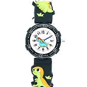 Kinderuhr mit Dinosaurier-Motiv, 1 Stück, Quarz, Schwarz