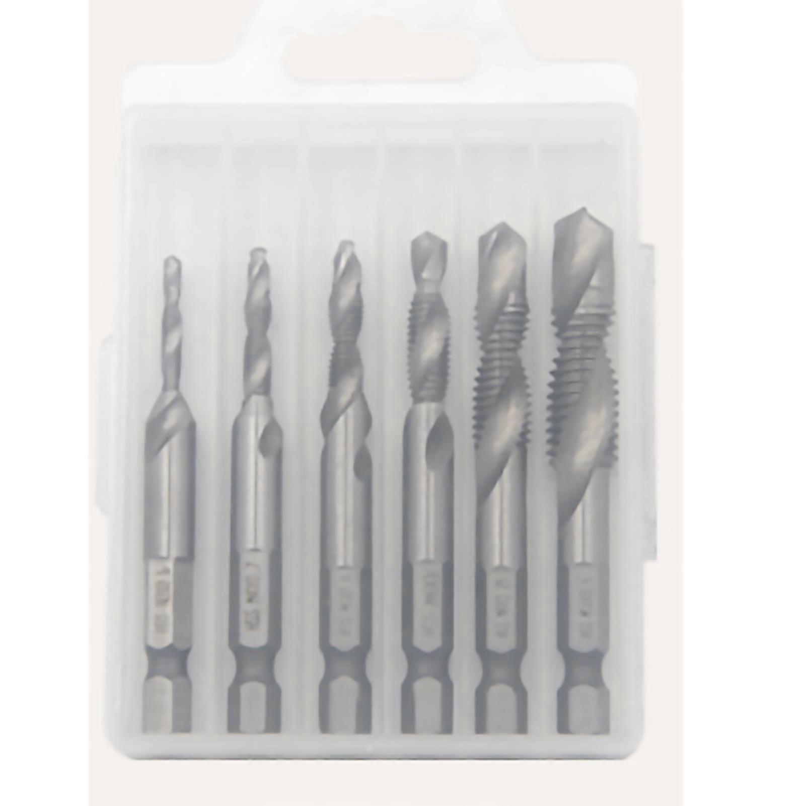 6Pcs Threaded Drill Taps High Speed Steel Composite Thread Tapping Tool for Drilling Long Type