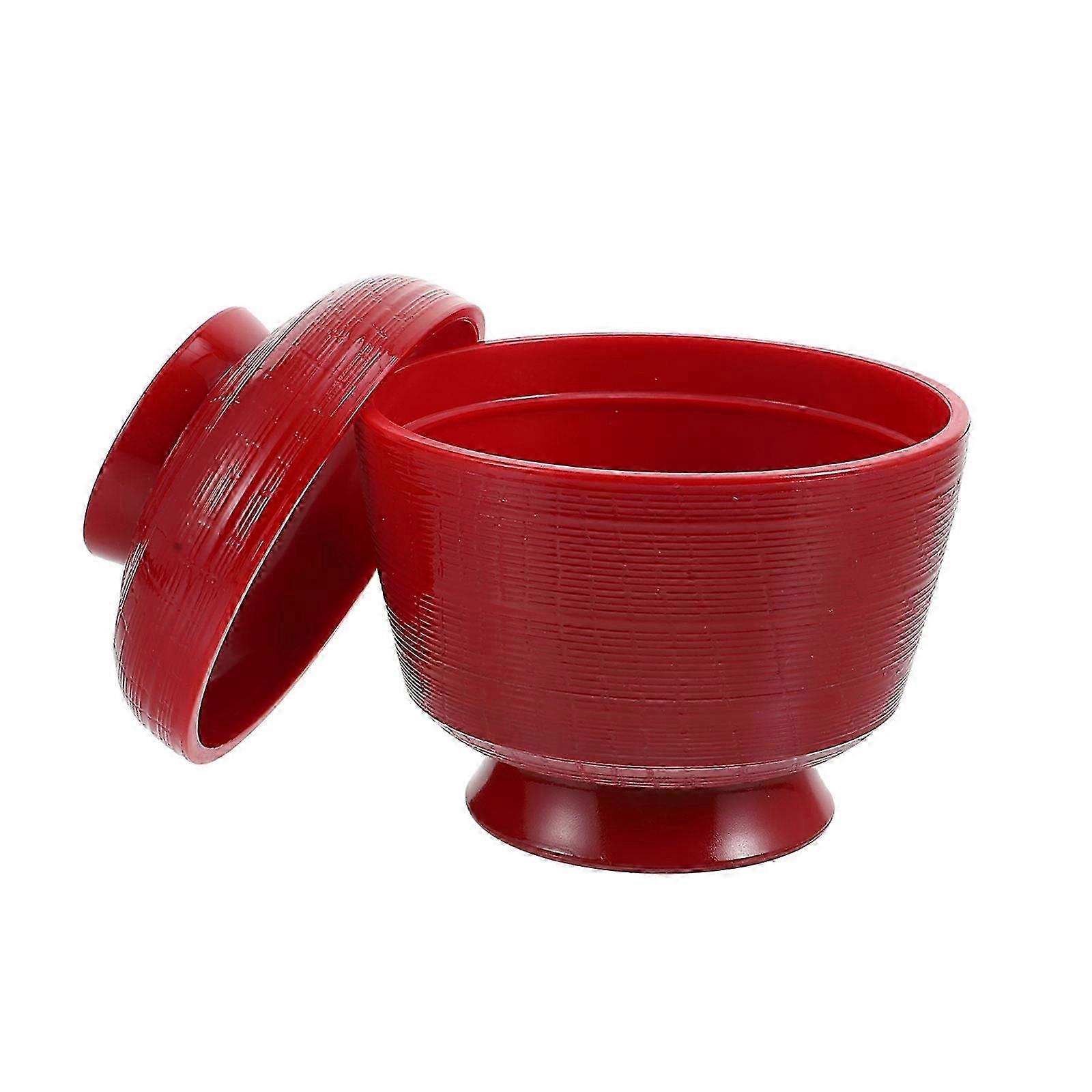 Round Red Miso Bowl with Lid, Heat-Resistant Fall-Resistant Multi-Functional Kitchen Storage Container for Japanese Cuisine, 1 Set
