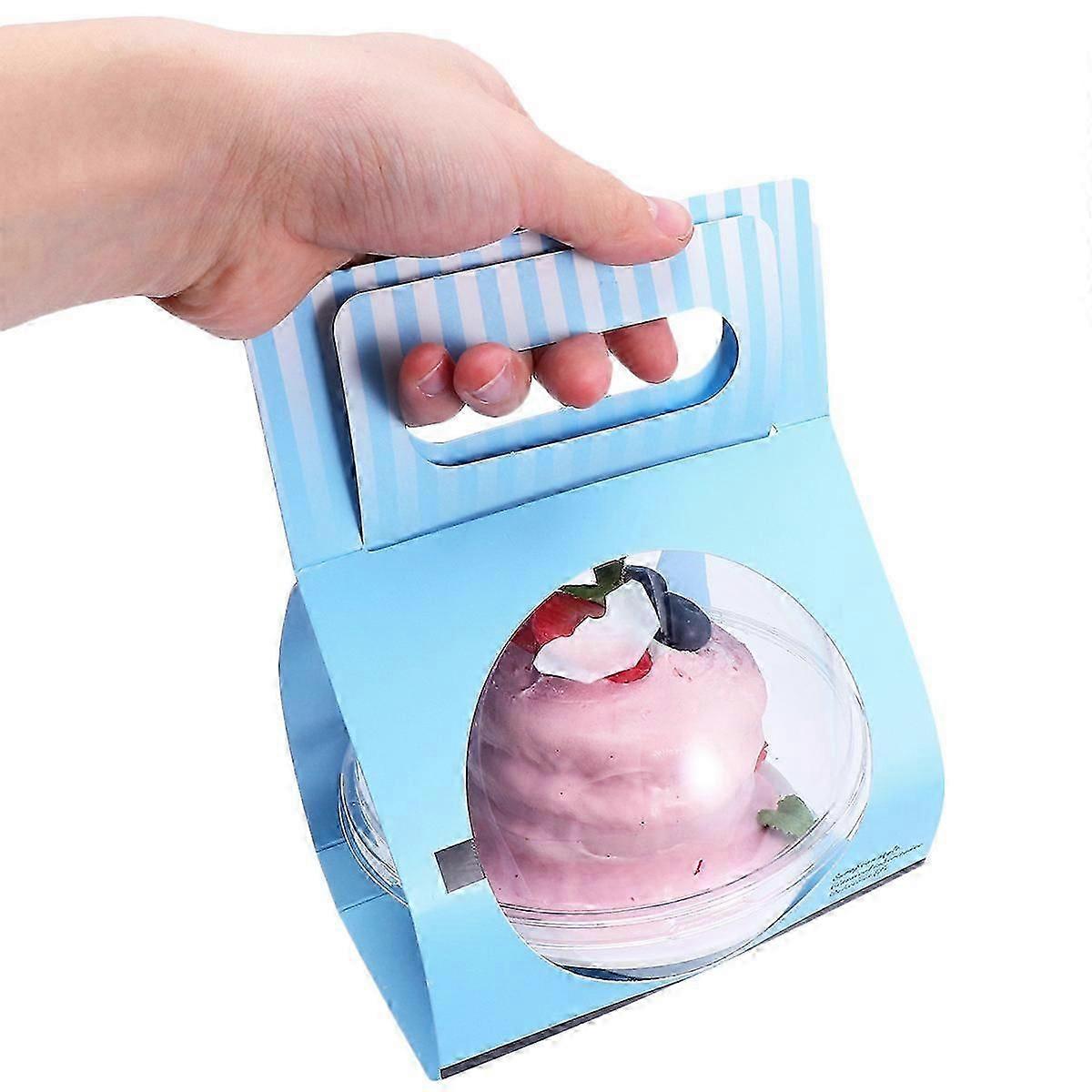 Blue Cake Container for Storage Use 10Pcs Ball Shape Plastic Mousse Box