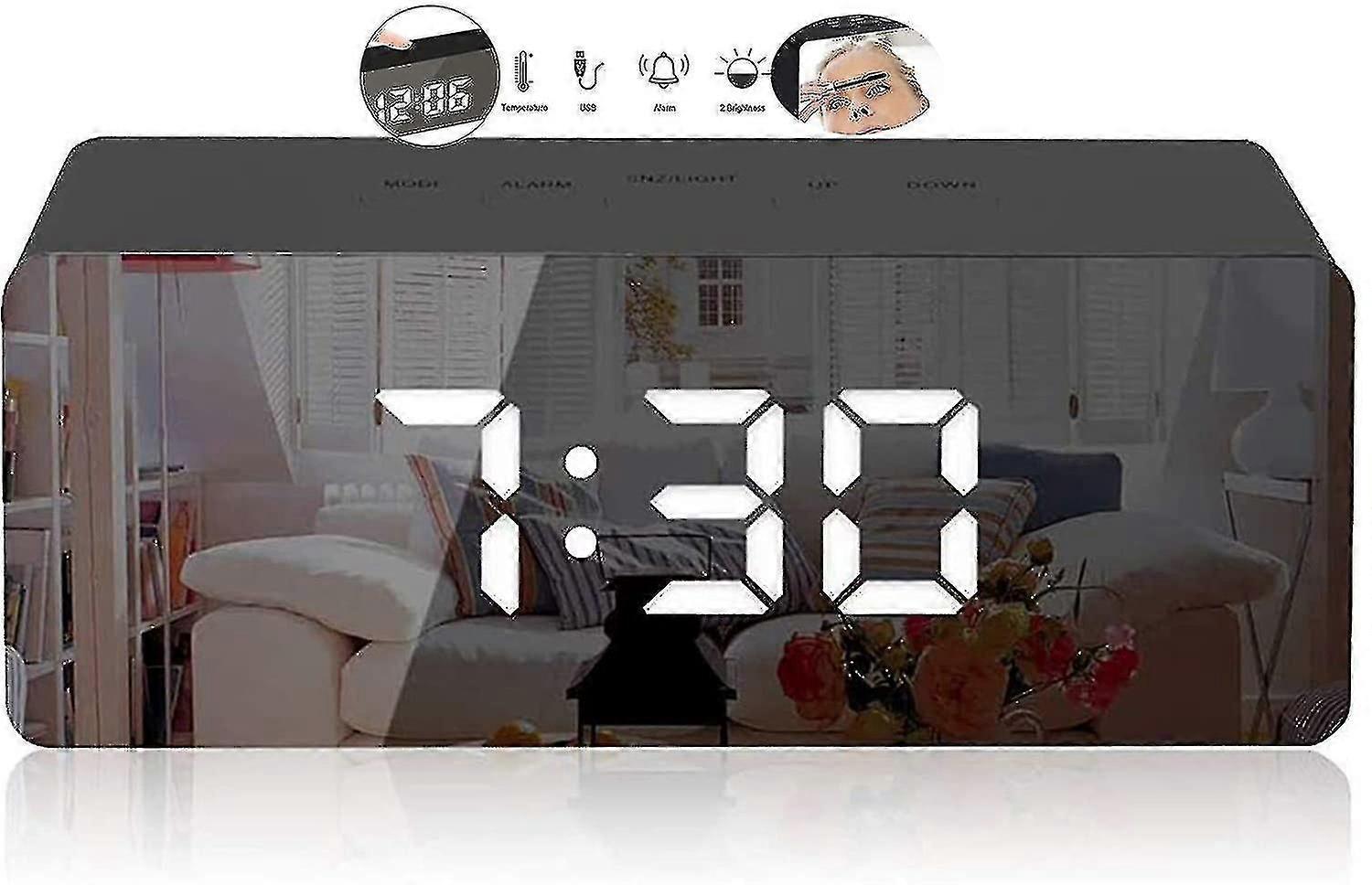 Led Digital Electronic Clock, Adjustable Brightness Alarm Clock, Silent Alarm Clock With Temperature