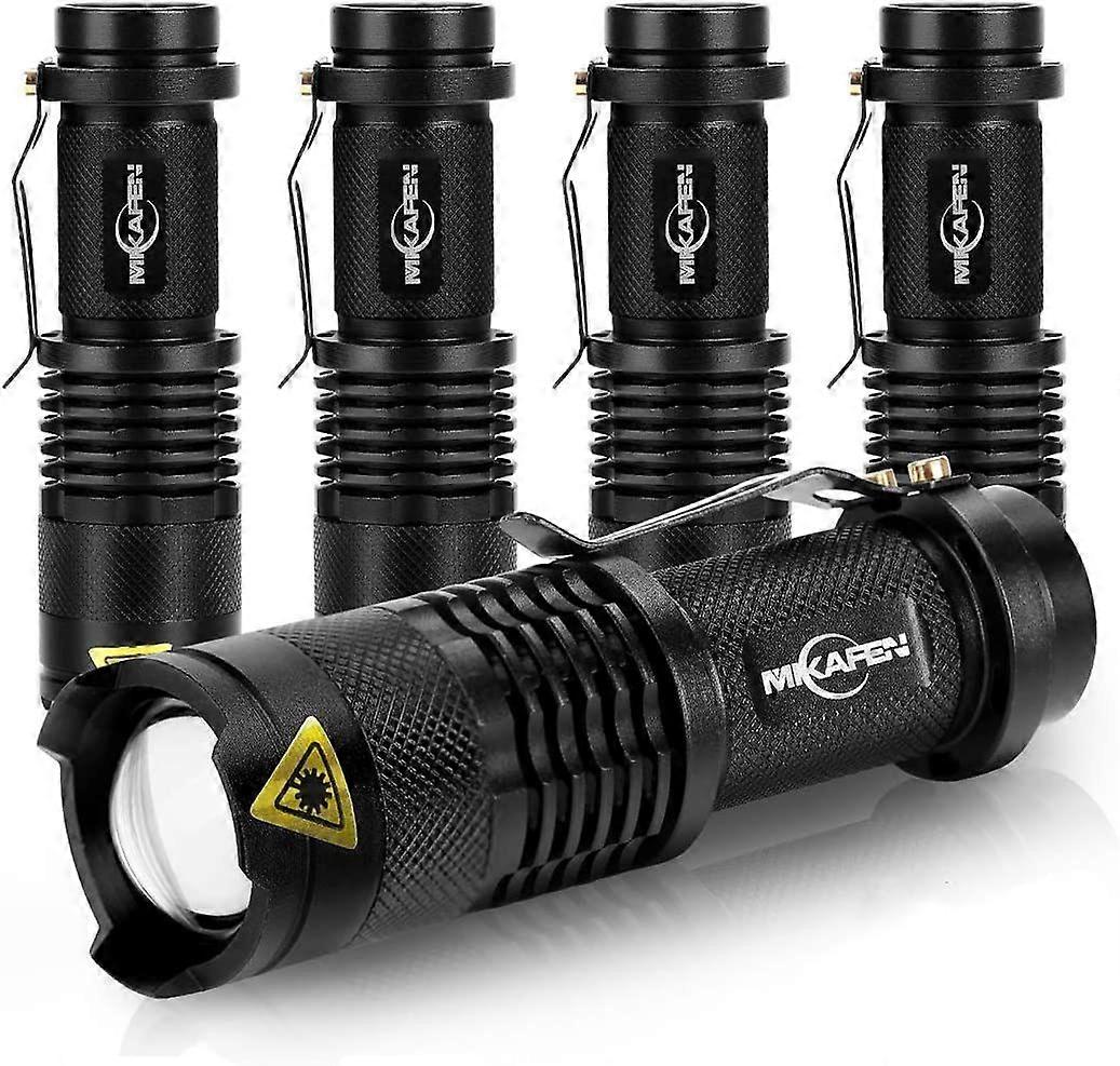 5 Pack Mini Flashlights LED Flashlight 300lm Adjustable Focus Zoomable Light (Black)