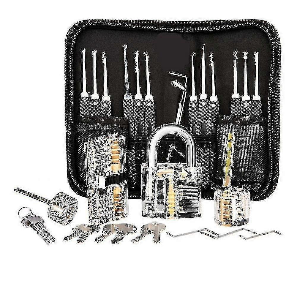 25-Piece Lock Picking Kit, 3 Clear Practice Locks, Professional Tools for Beginners