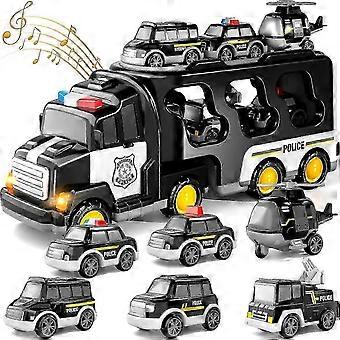 7 In 1 Friction Power Truck Toy Set, Fire Construction Police Trucks for Toddlers Kids