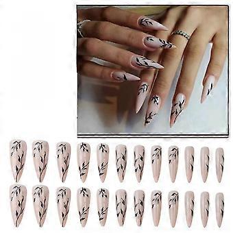 24 Pcs Long Ballet French Press on Nails Set for Women Color 13 Reusable Fast Application Salon Look