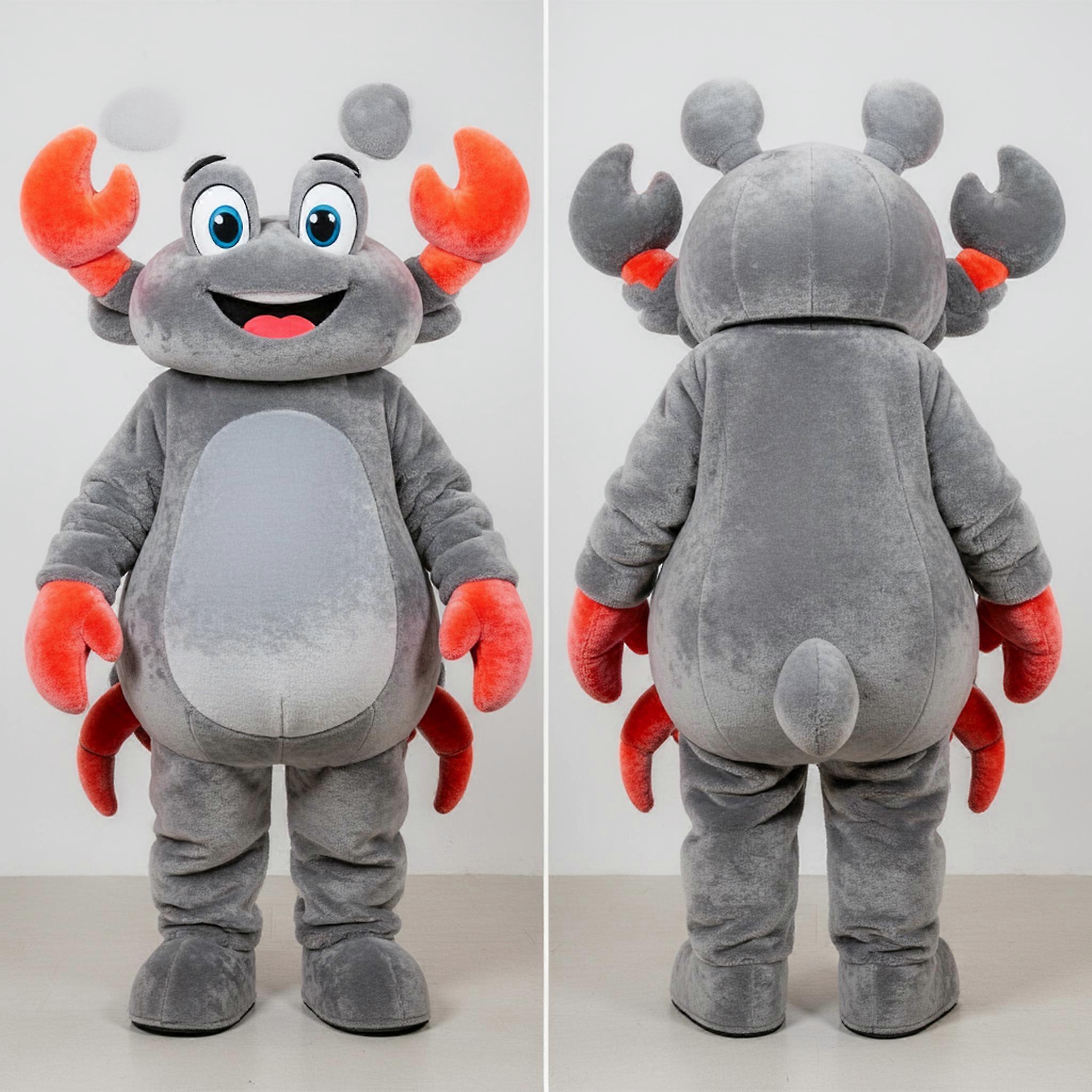 MASTICOT Gray Fuzzy Cartoon Crab Mascot