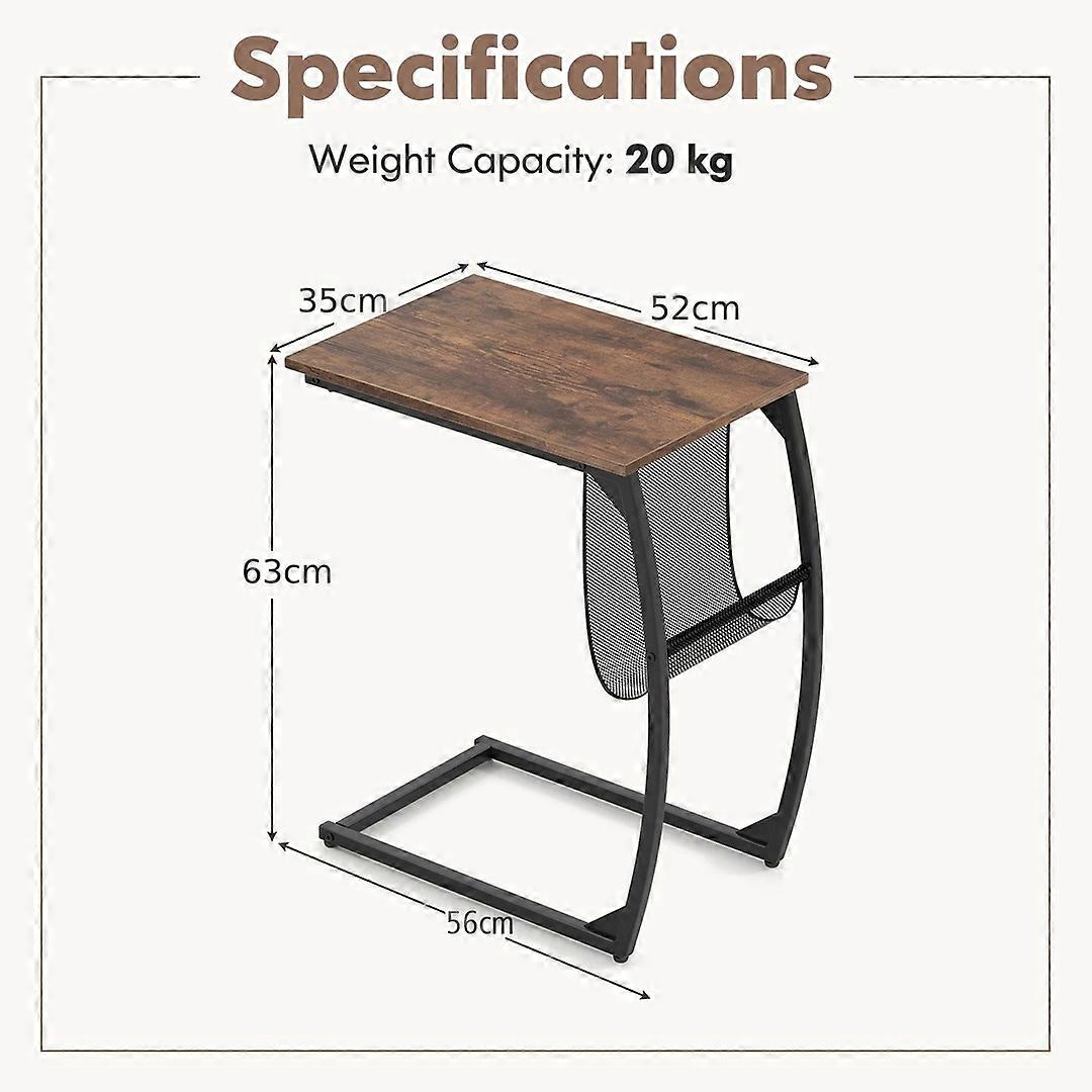C-Shaped Side Table Compact Sofa Side Table with Mesh Storage Bag