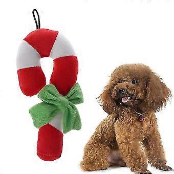 Stuffed Dog Toy Crinkle & Squeak Plush Cane-shape Christmas Chew Toy