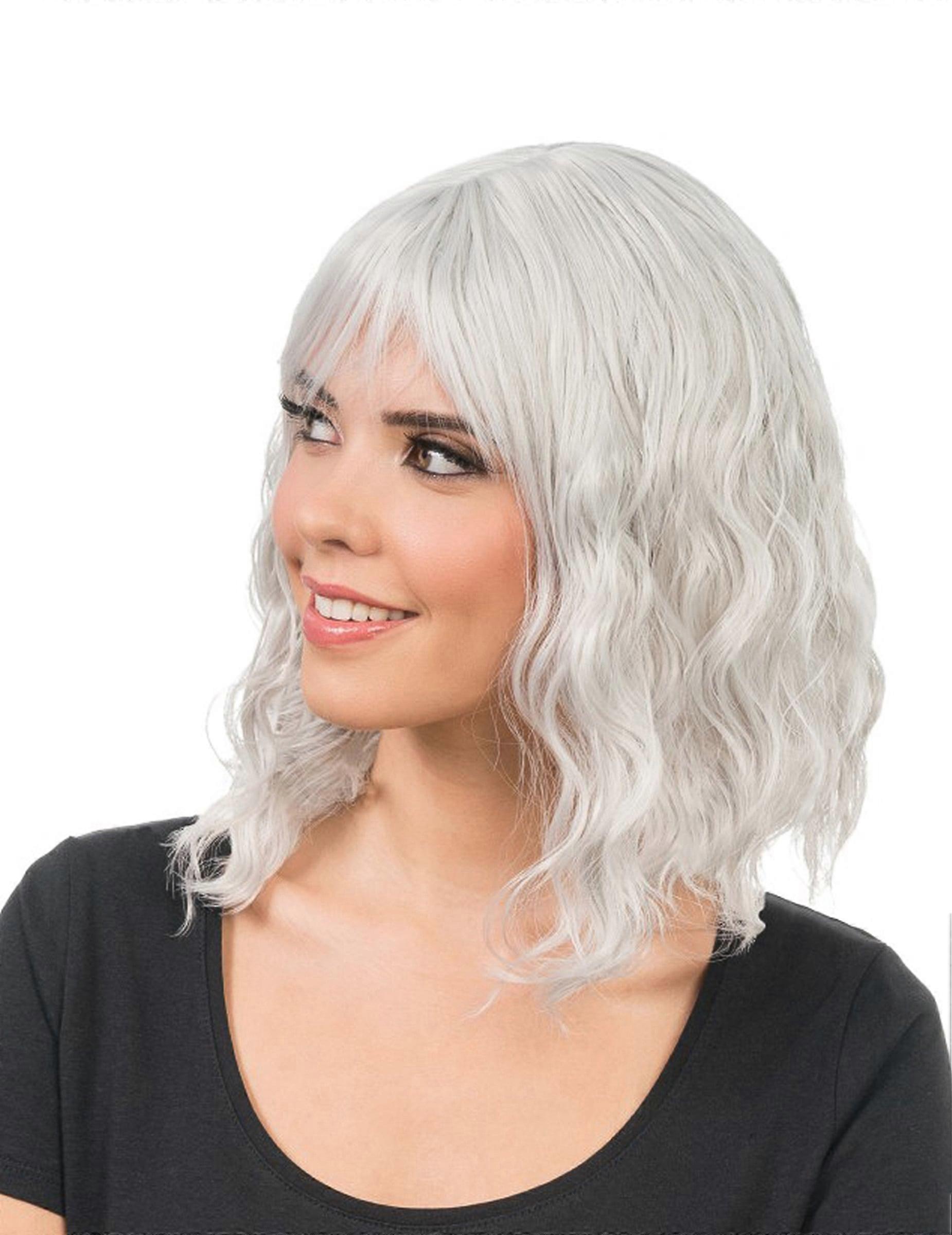 Perruque ondulée gris clair adulte