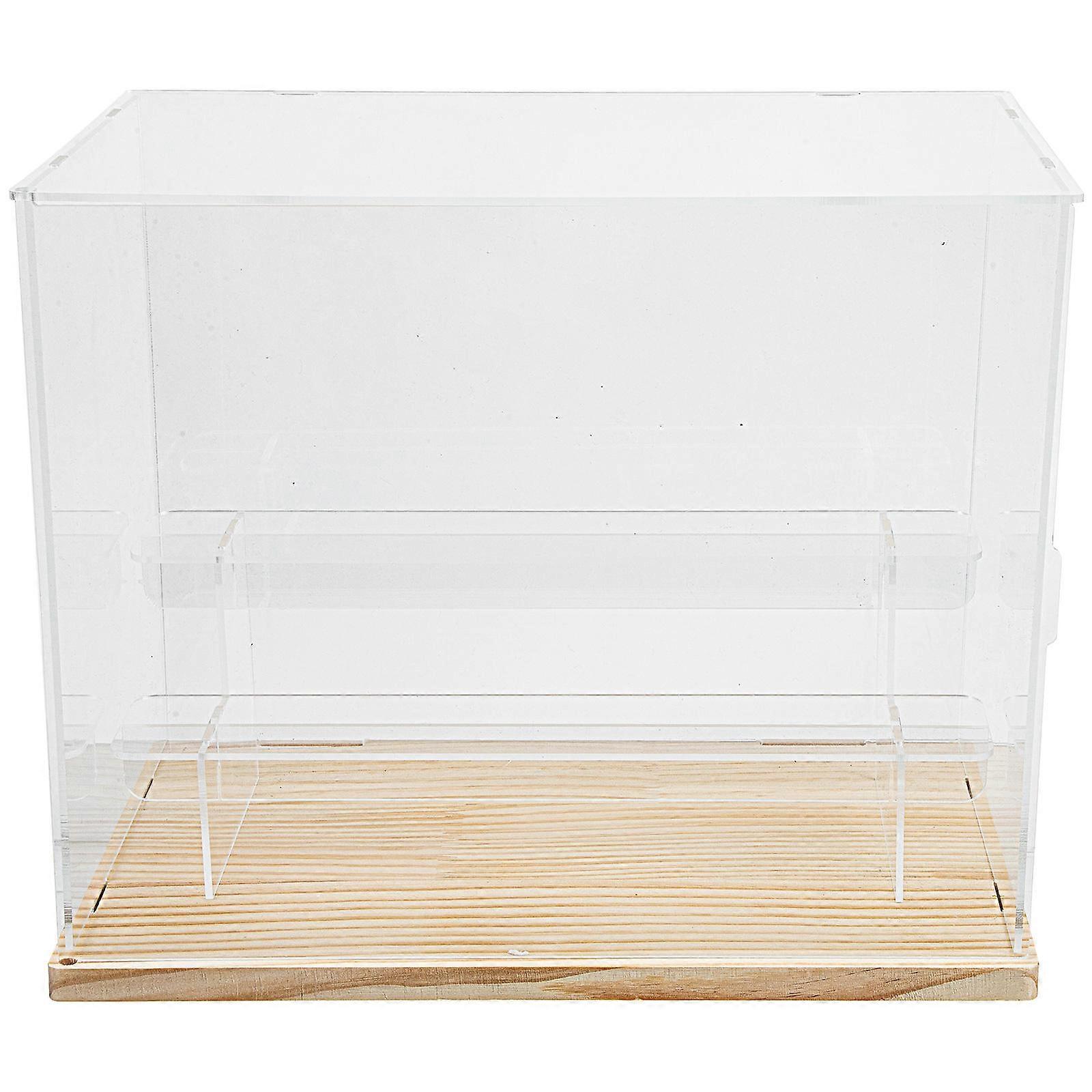 Transparent Doll Display Desktop Box Solid Wood Display Box Container