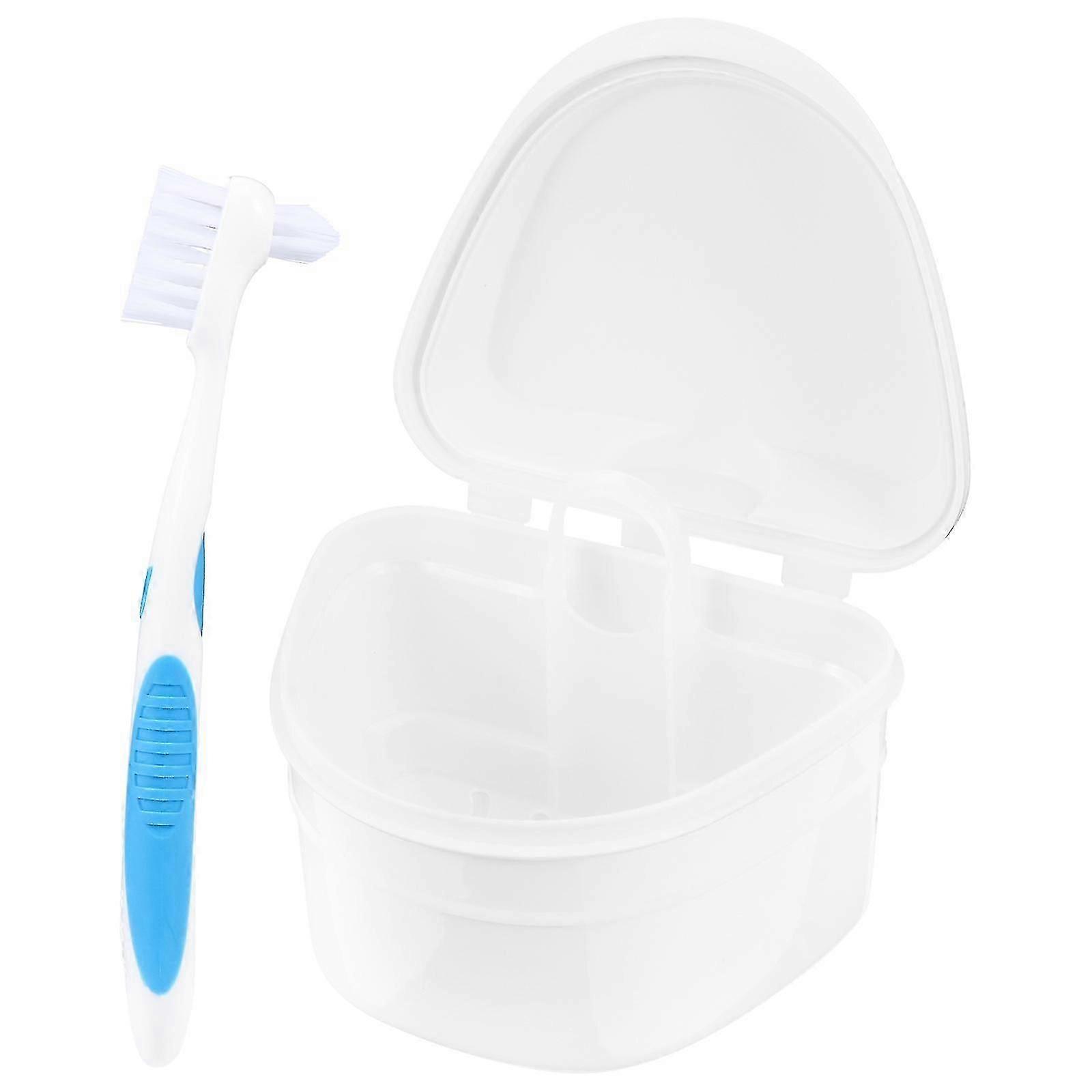 Denture Storage Case With Brush Denture Bath Soaking Container With Strainer