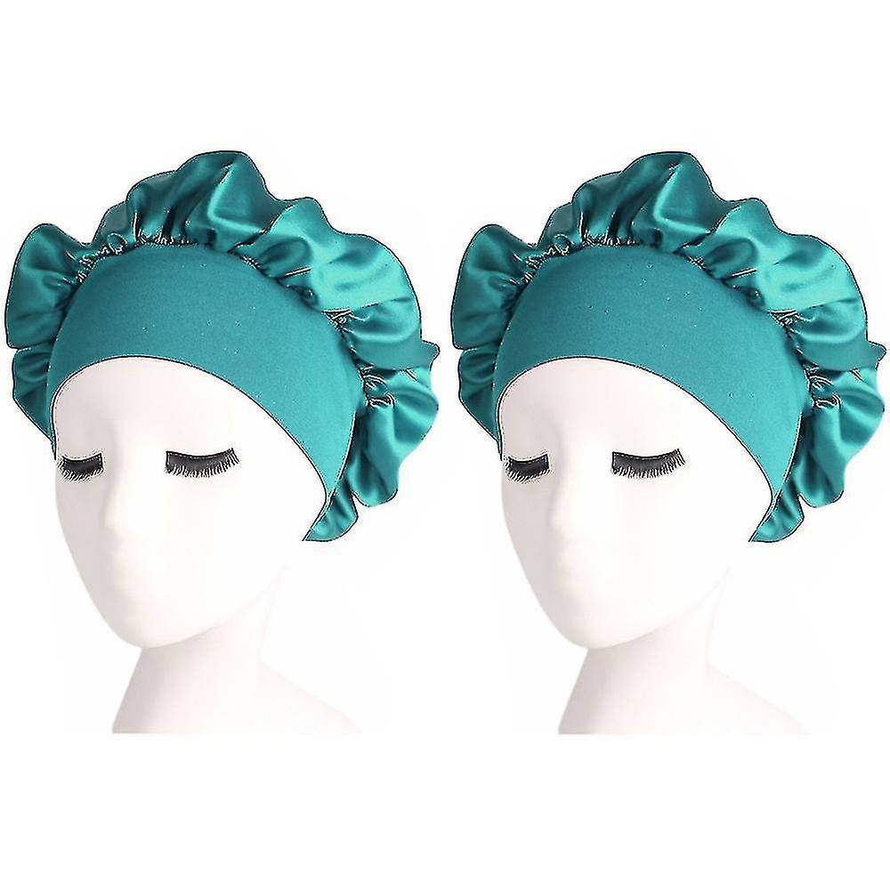 2er-Pack Damen Satin Solid Schlafmütze Nacht Schlafmütze Haarpflege Motorhaube Schlummertrunk