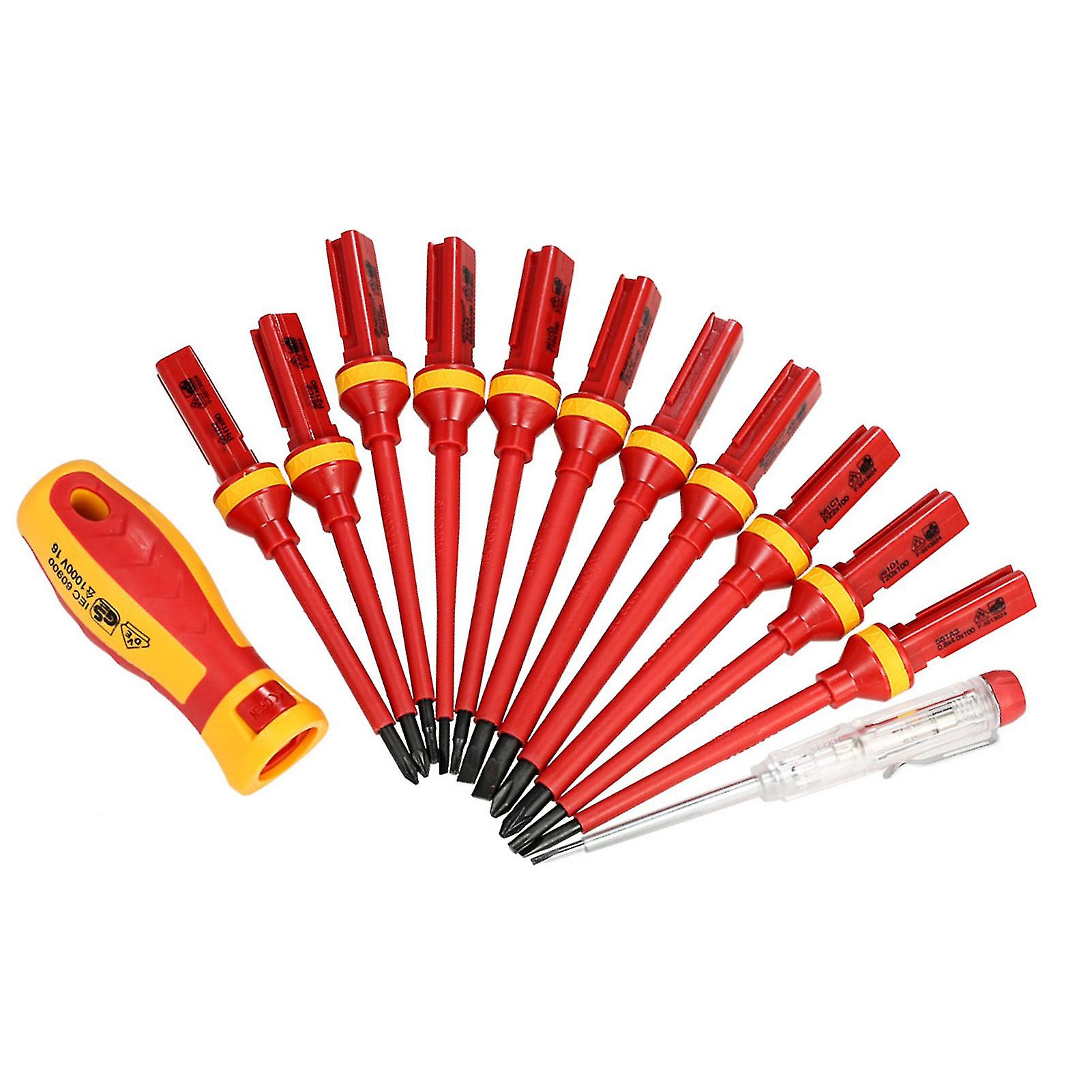 13pcs 1000v Changeable Insulated Screwdrivers Set With Magnetic Slotted Phillips Pozidriv Torx Bits Electrician Repair Tools Kit
